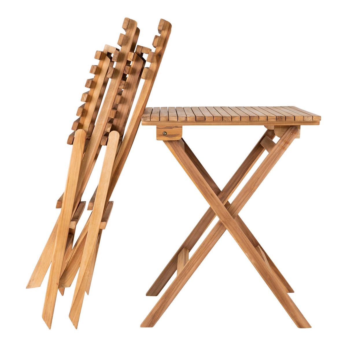 Balkonset Cuenca Teak klappbar 3-tlg. - Braun, MODERN, Holz (60/50/75/89/60/46cm) - Gardenson