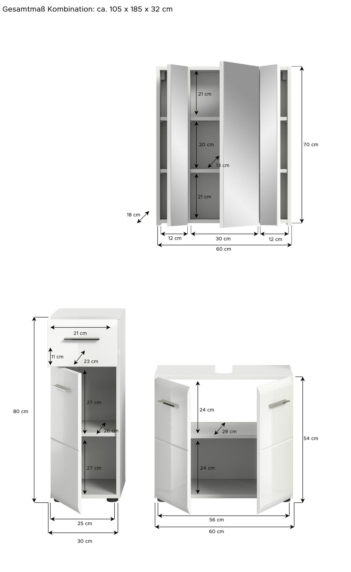 Kopalnica Ice, Bela - srebrne barve/črna, Moderno, umetna masa/steklo (90cm) - MID.YOU