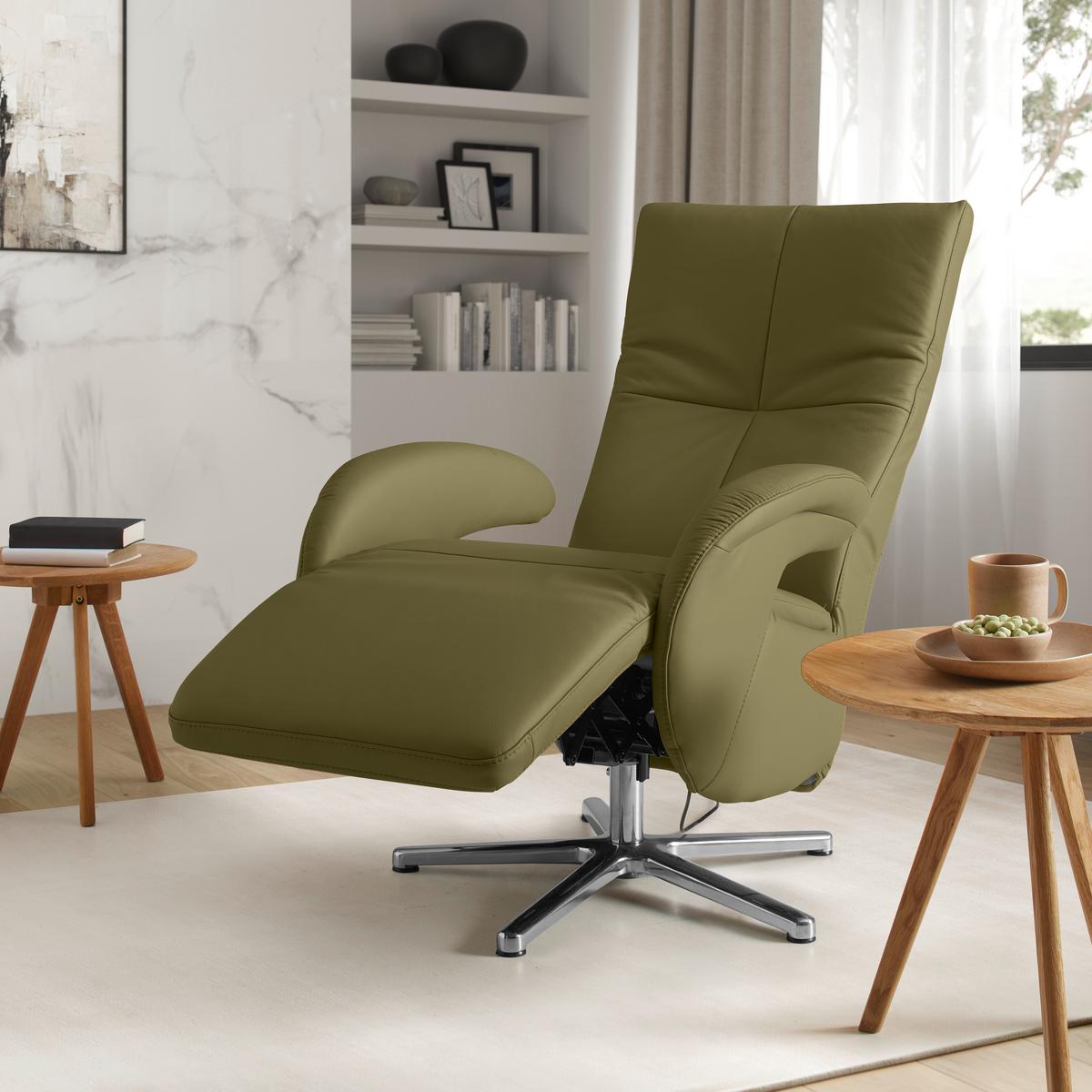 Relaxsessel Sitting 2 Olivgrün - Chromfarben/Olivgrün, MODERN, Leder (70/111/80cm) - Premium Living