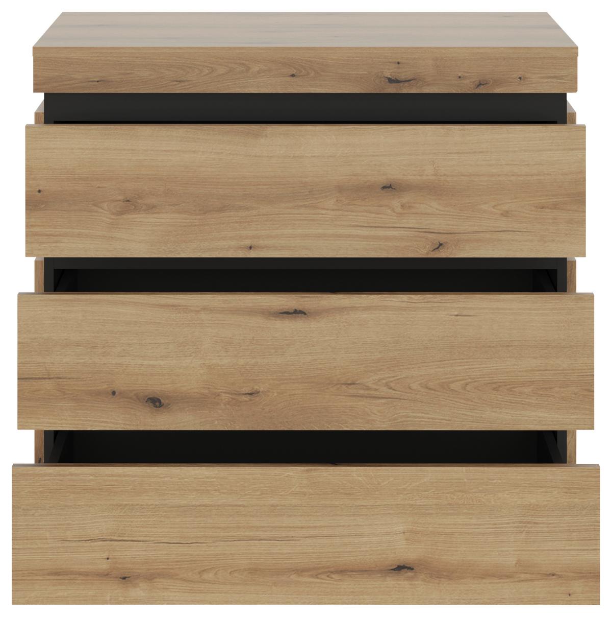 Komoda Corte - boje hrasta/crna, Moderno, drvni materijal/plastika (90,1/92,5/45cm)