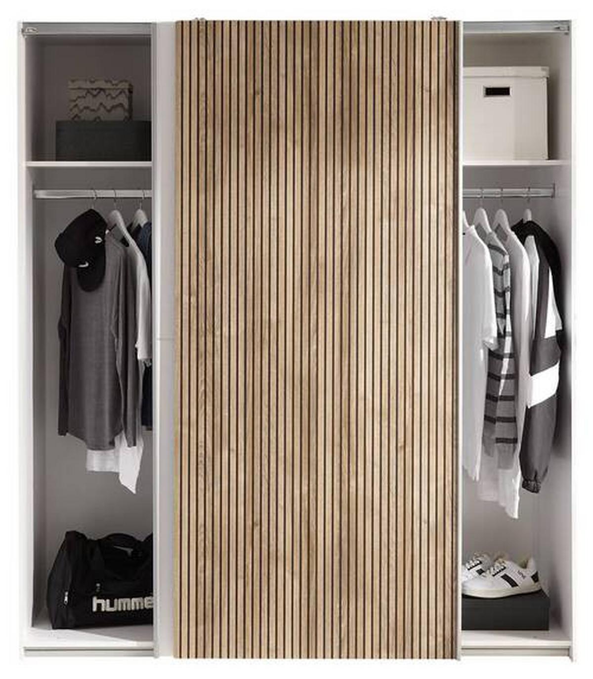 Omara Z Drsnimi Vrati Berno, Bela, Barva Hrasta - barve hrasta/bela, Moderno, kovina/leseni material (170/196/57cm) - MID.YOU