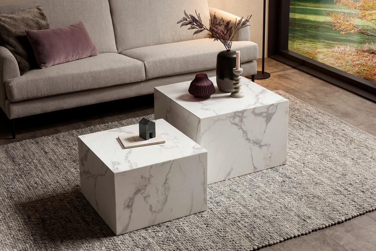 Set Klubskih Mizic Marble, Bela, 2-Delni - bela, Design, leseni material (58-50/58-50/40-33cm) - Livetastic