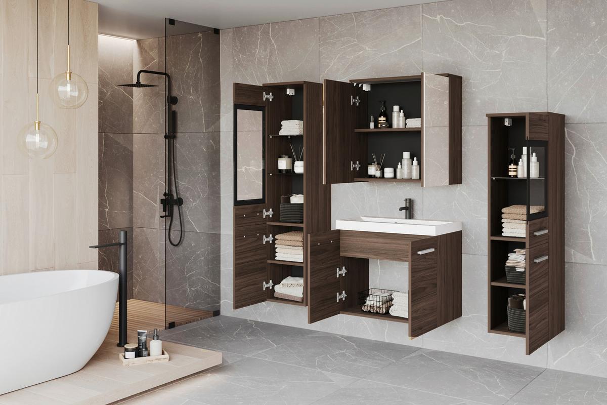 Badezimmer Badset Madrit Ii - Weiss/Nussbaumfarben, Lifestyle, Glas/Keramik (120cm) - P & B