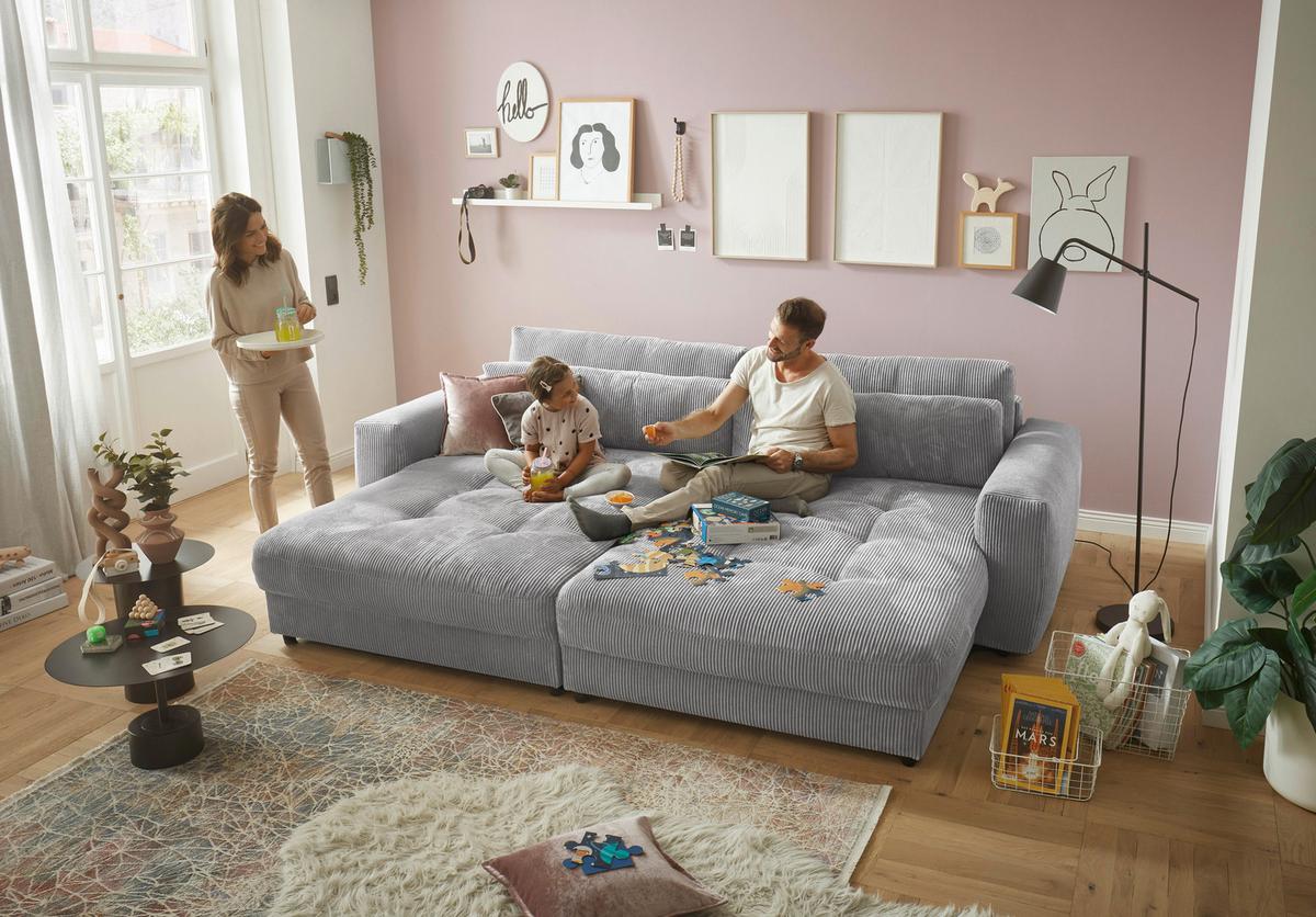 Bigsofa Barura Loveseat ca. 292x194 cm Hellgrau - Hellgrau/Schwarz, KONVENTIONELL, Holzwerkstoff/Kunststoff (292/90/194cm) - MID.YOU