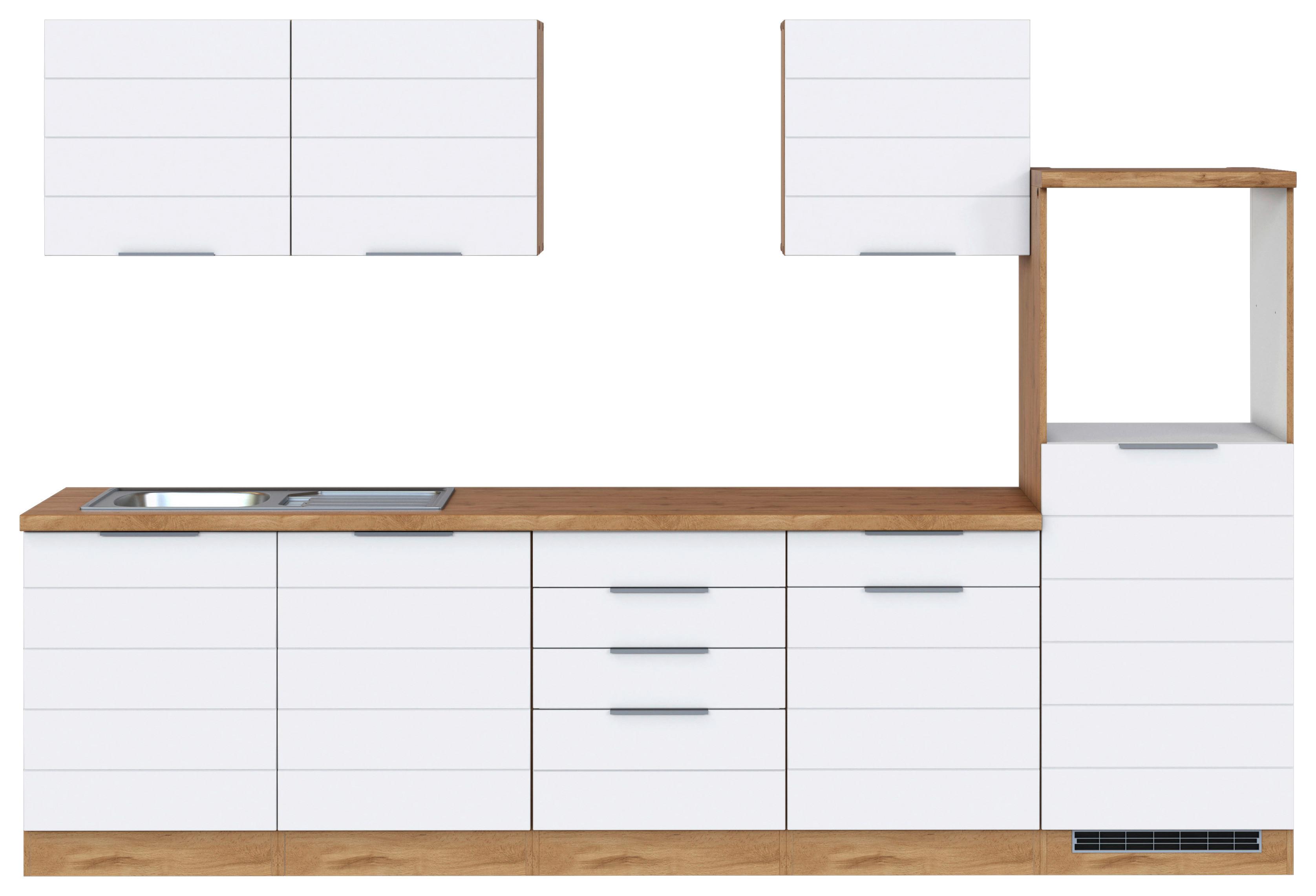 Küchenblock Florenz ohne Geräte ca. 300 cm Weiß/Eiche - Eiche Wotan/Weiß, Design, Holzwerkstoff/Metall (300cm) - Held