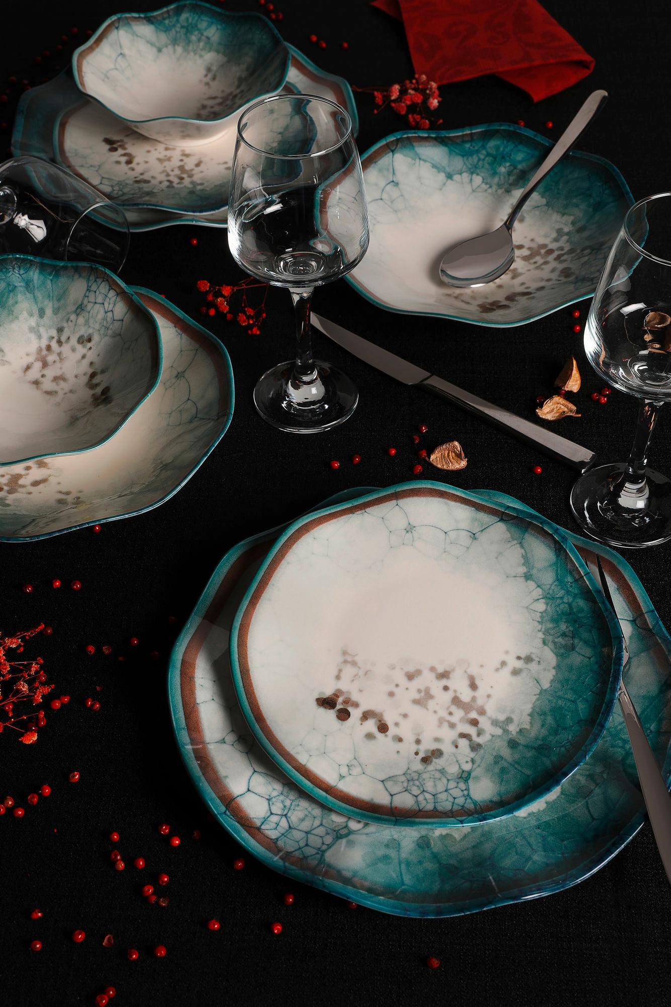 SERWIS OBIADOWO-ŚNIADANIOWY INTERLAKEN - różnokolorowy, Basics, ceramika