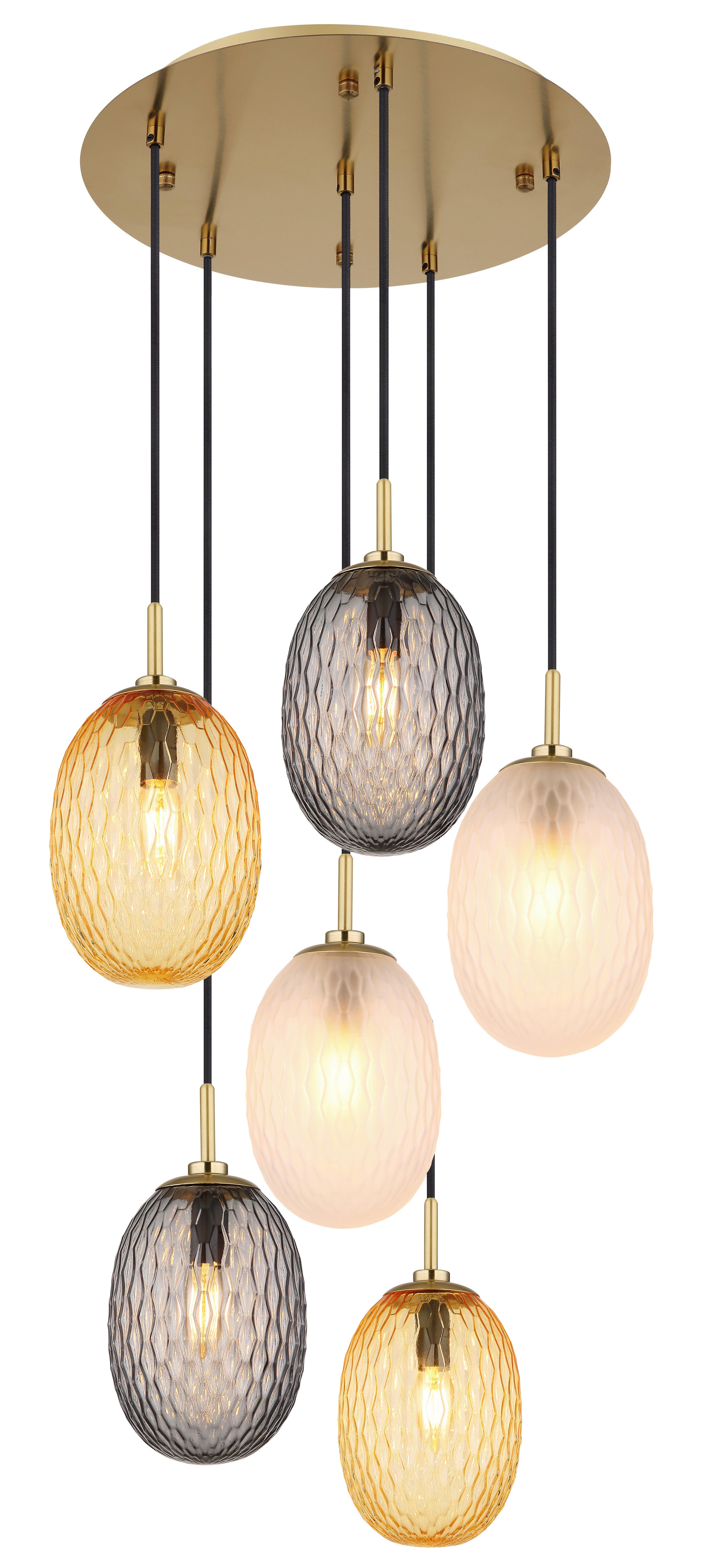 HÄNGELEUCHTE 15899-6HR - Weiss/Goldfarben, Basics, Glas/Textil (47/120cm) - Globo