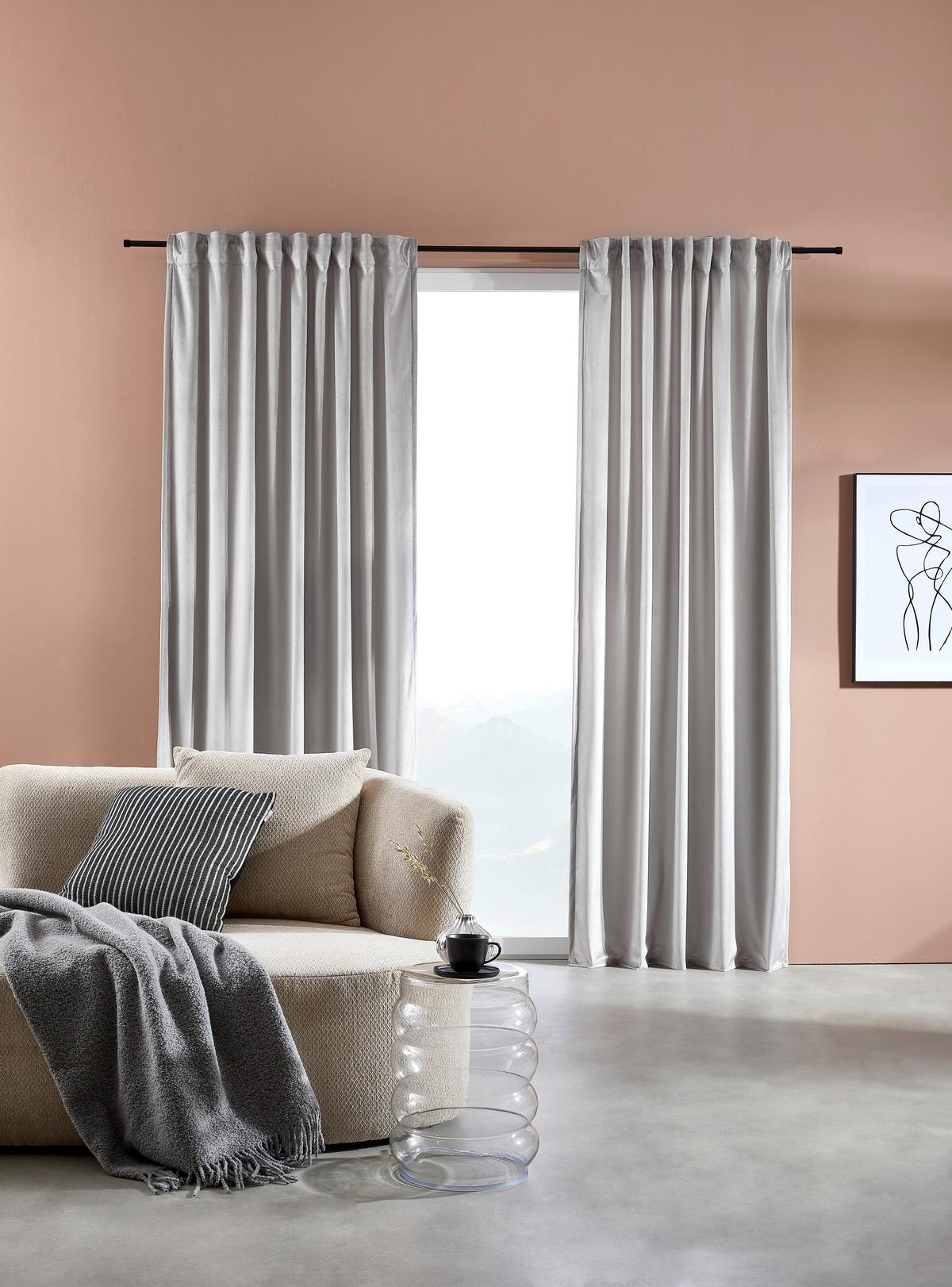 ZASŁONA GOTOWA PABLO - kolor srebrny, Basics, tkanina (135/245cm) - Esposa