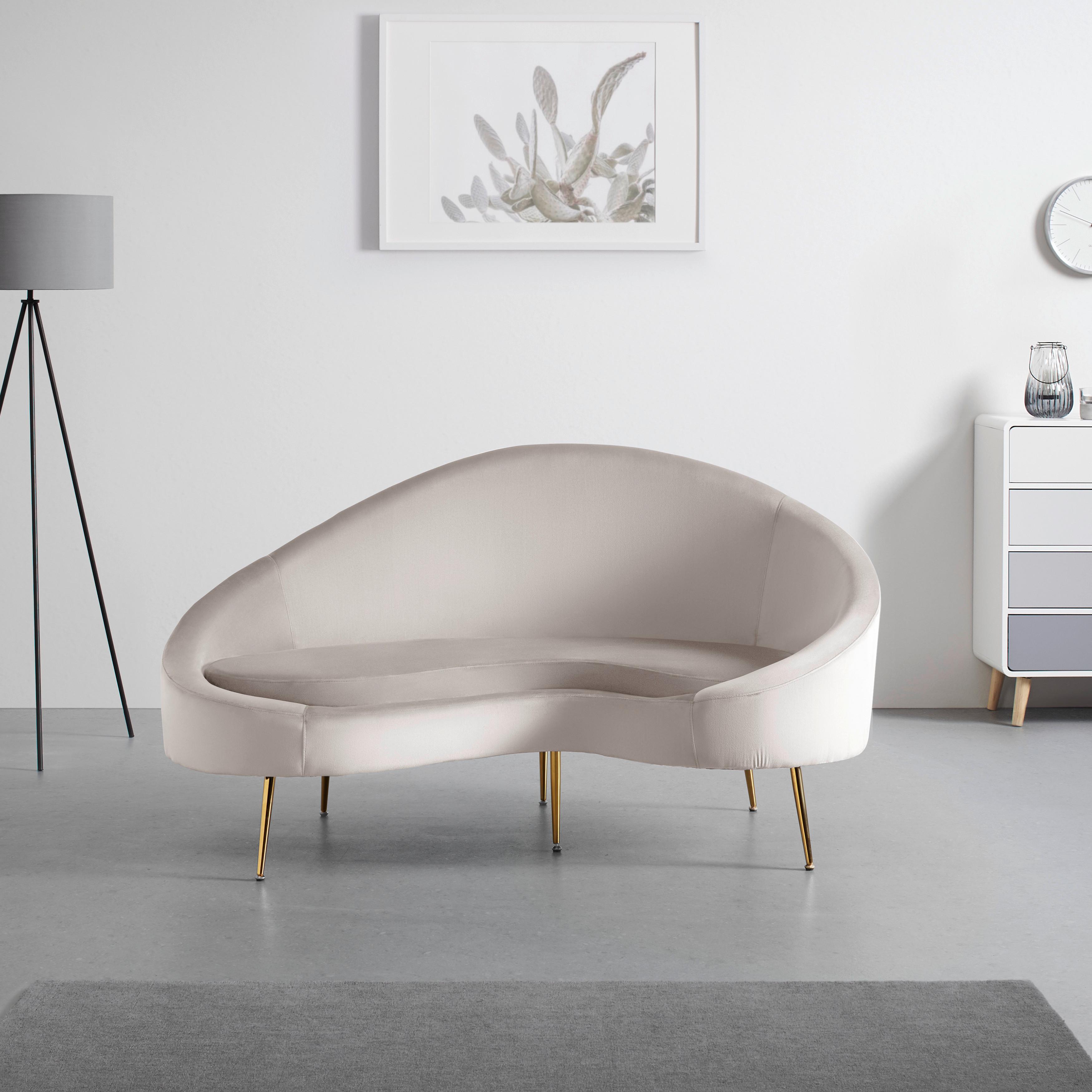 Sofa Lou Hellgrau Samt - Goldfarben/Hellgrau, MODERN, Textil/Metall (172/93/89cm) - Bessagi Home