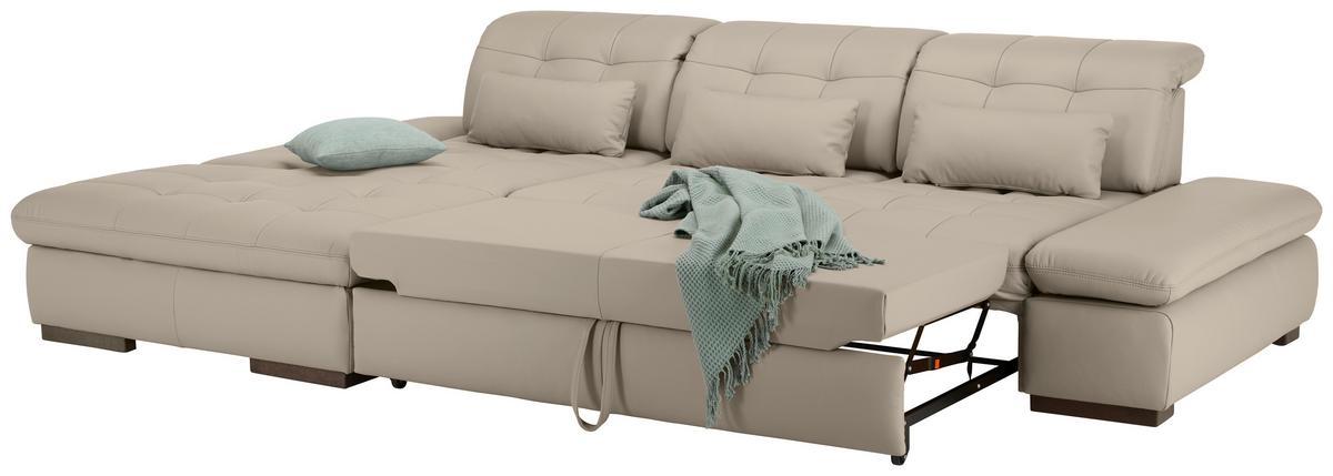 Wohnlandschaft Sanfino Leder Hellgrau - Chromfarben/Hellgrau, KONVENTIONELL, Leder/Metall (199/79-96/305cm) - Premium Living