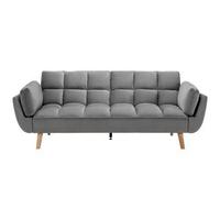 Schlafsofa Cora Grau Samt - Naturfarben/Grau, MODERN, Holz/Textil (214/92/81cm) - Bessagi Home
