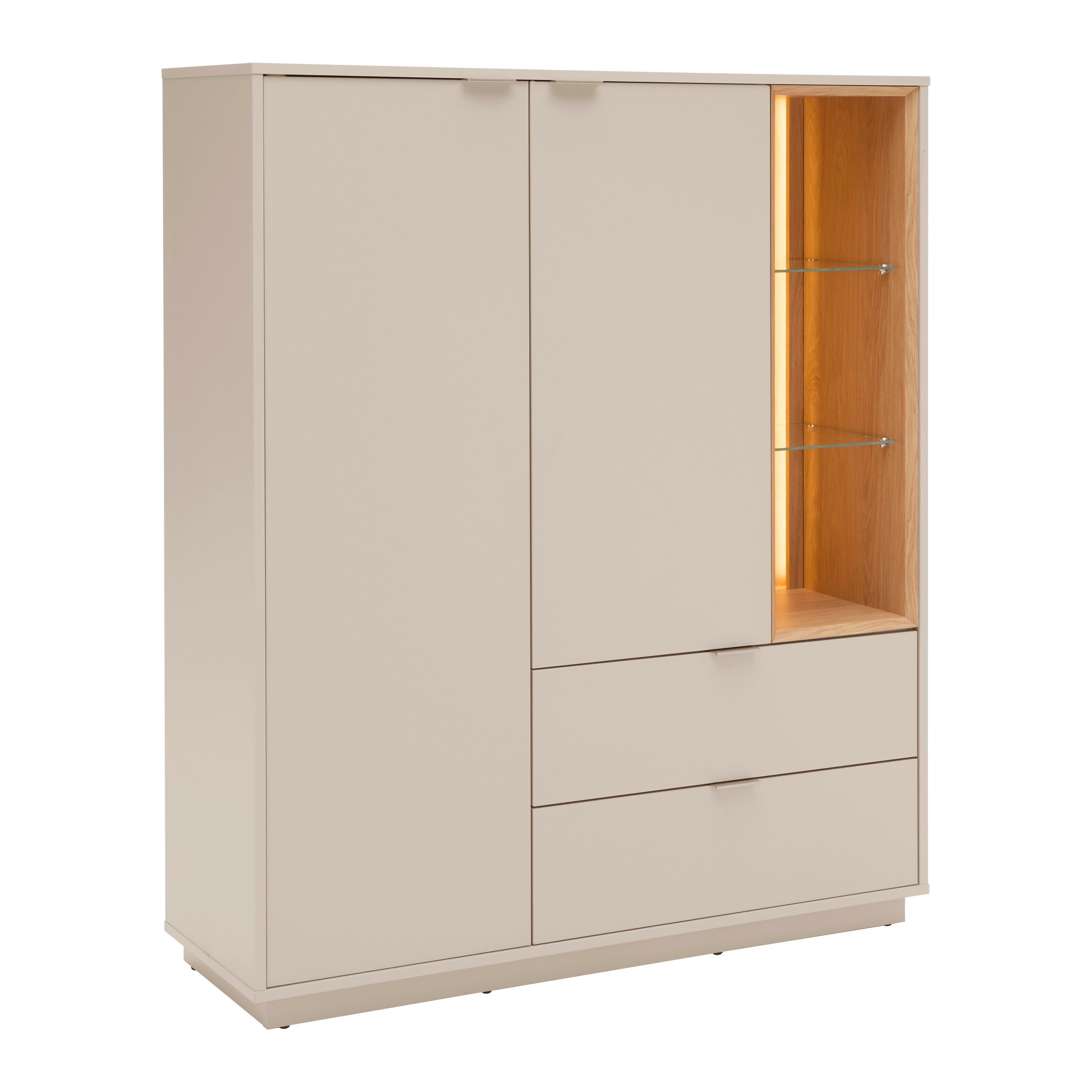 Sideboard Velasca Type 06 Eichefarben/Kaschmir - Kaschmir/Eichefarben, MODERN, Glas/Holzwerkstoff (116,4/141,6/40cm) - Premium Living