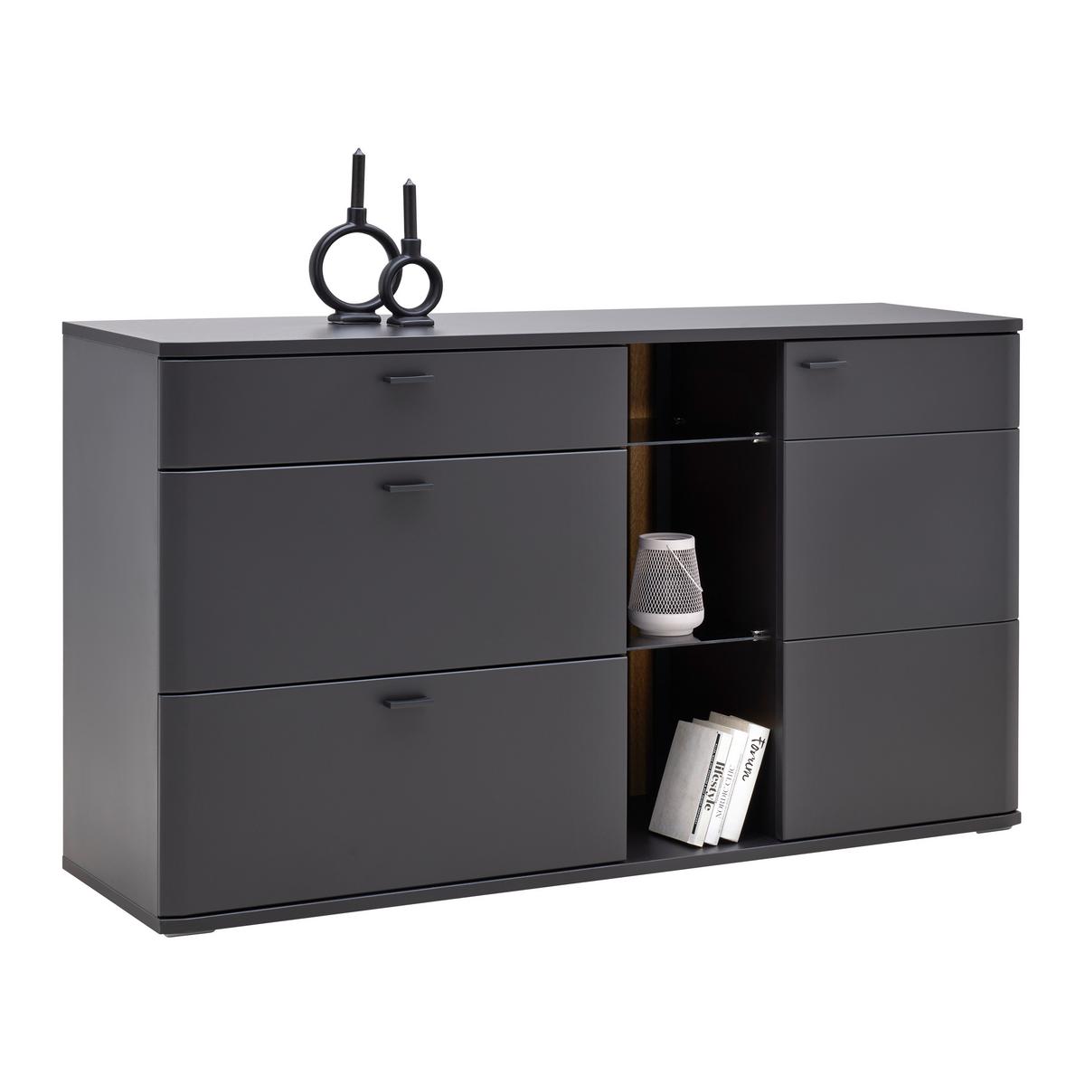 Sideboard Carreto in Schwarz/Eichefarben - Eichefarben/Anthrazit, MODERN, Glas/Holzwerkstoff (160/90/44cm) - Premium Living