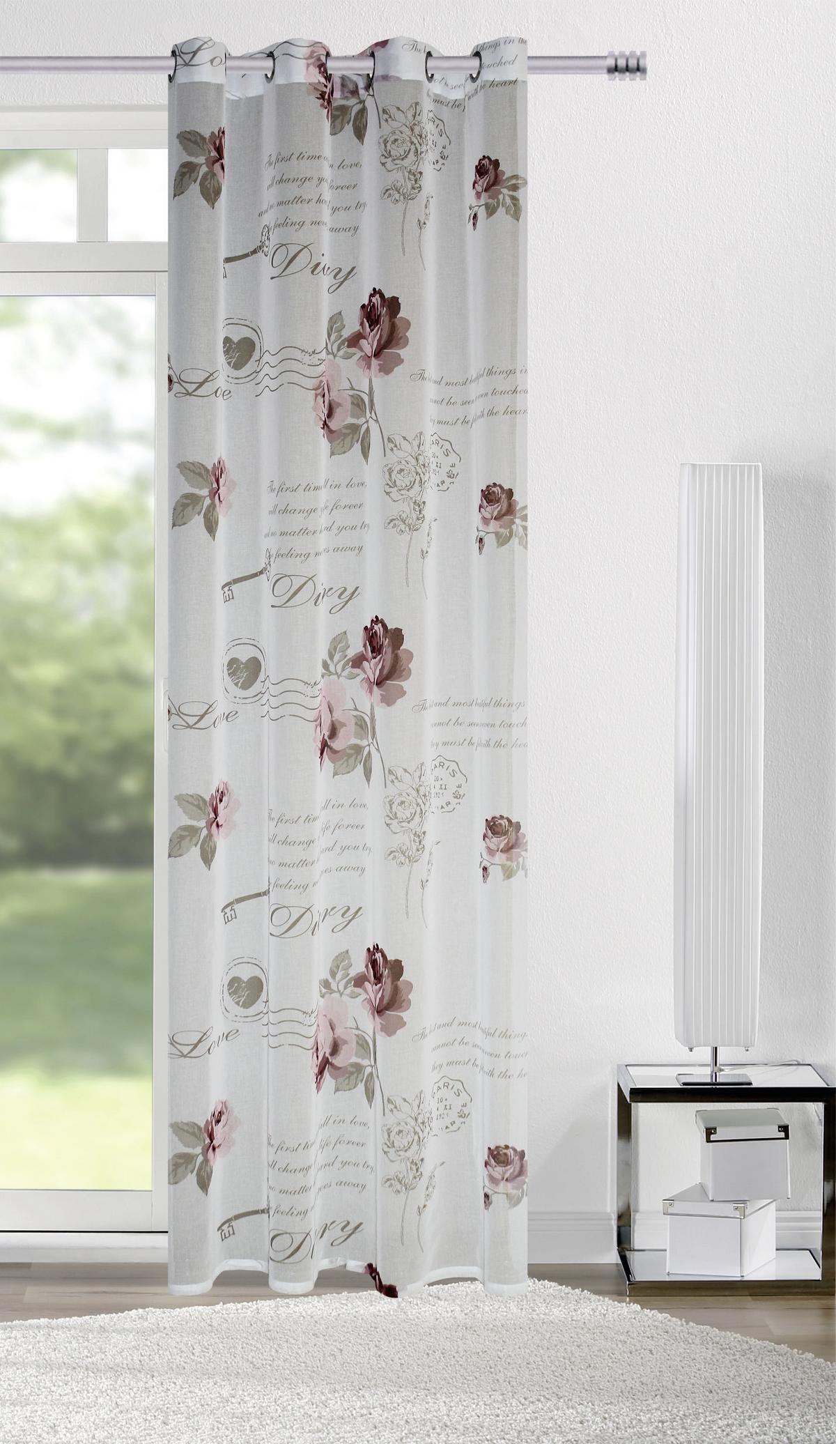 ZAVJESA S RINGOVIMA DIARY ROSE - bijela, Romantično / ladanjski, tekstil (140/245cm) - Modern Living