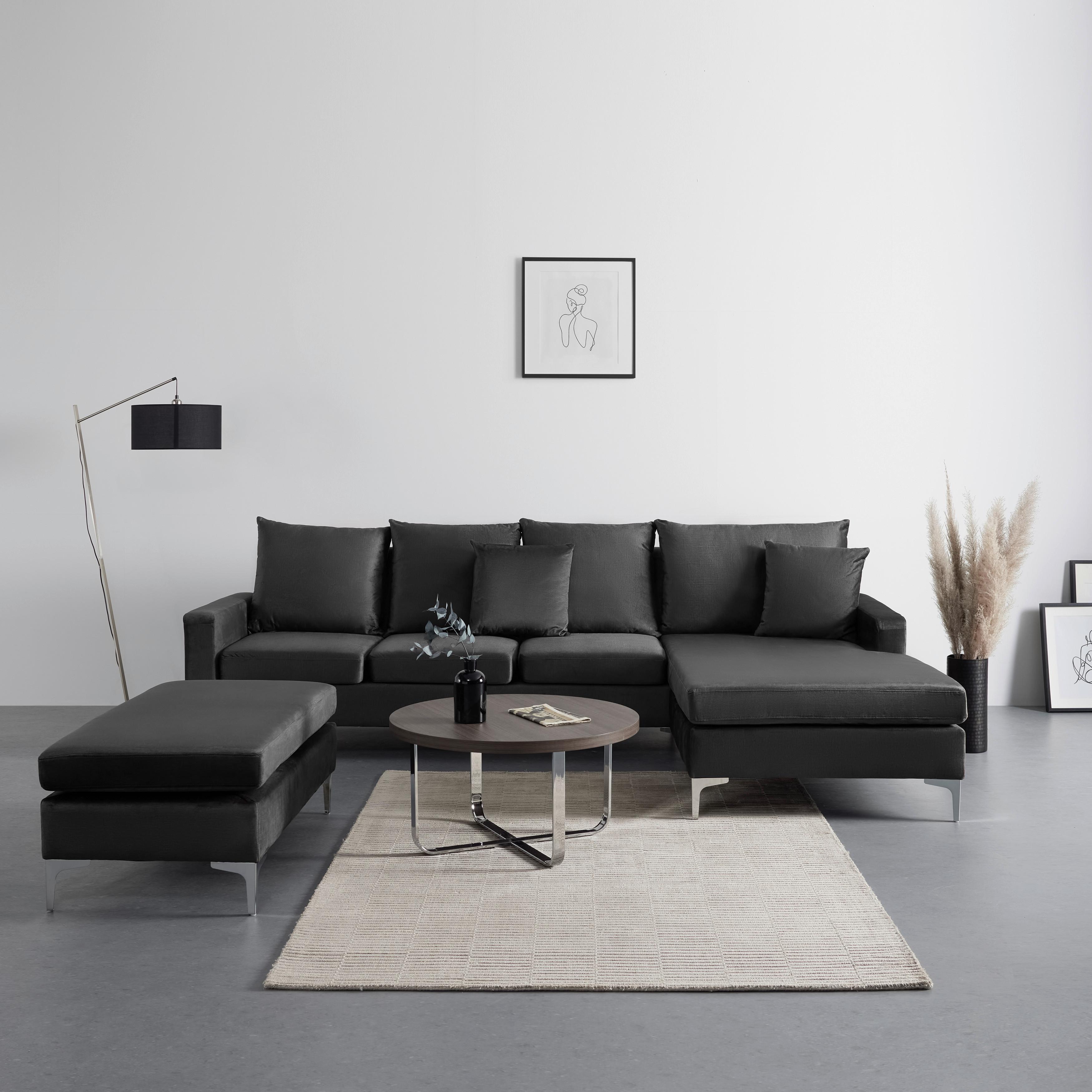 Sedežna Garnitura Alondra, S Taburejem - barve nerjavečega jekla/temno siva, Moderno, kovina/tekstil (287/80/182cm) - Bessagi Home