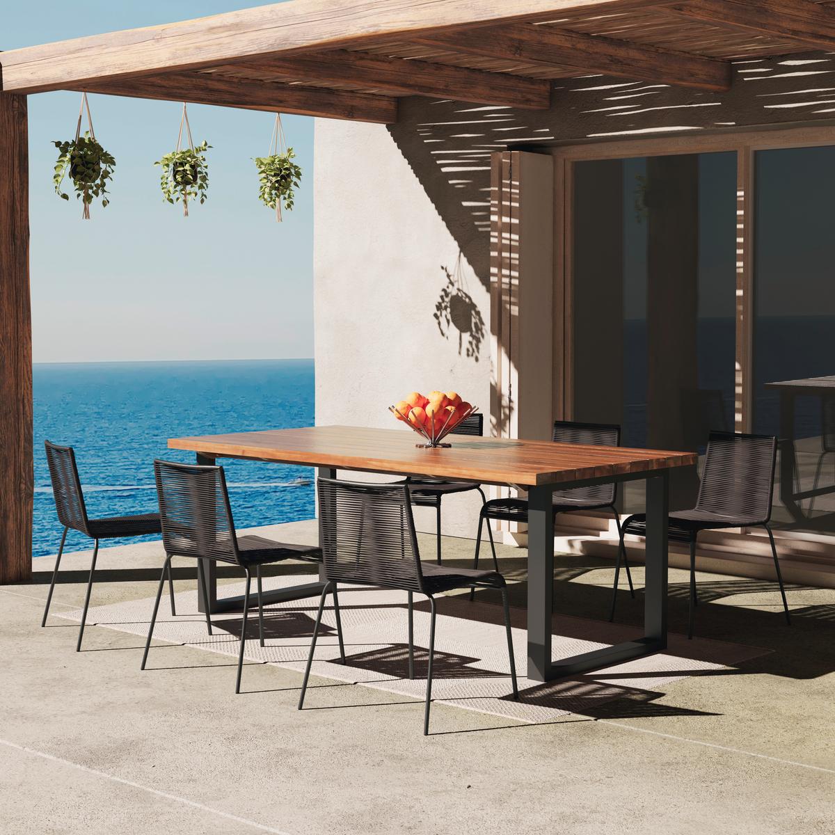 Gartenset Suna Schwarz aus Holz/Textil/Metall - Schwarz/Teakfarben, Modern, Holz/Textil - Bessagi Garden