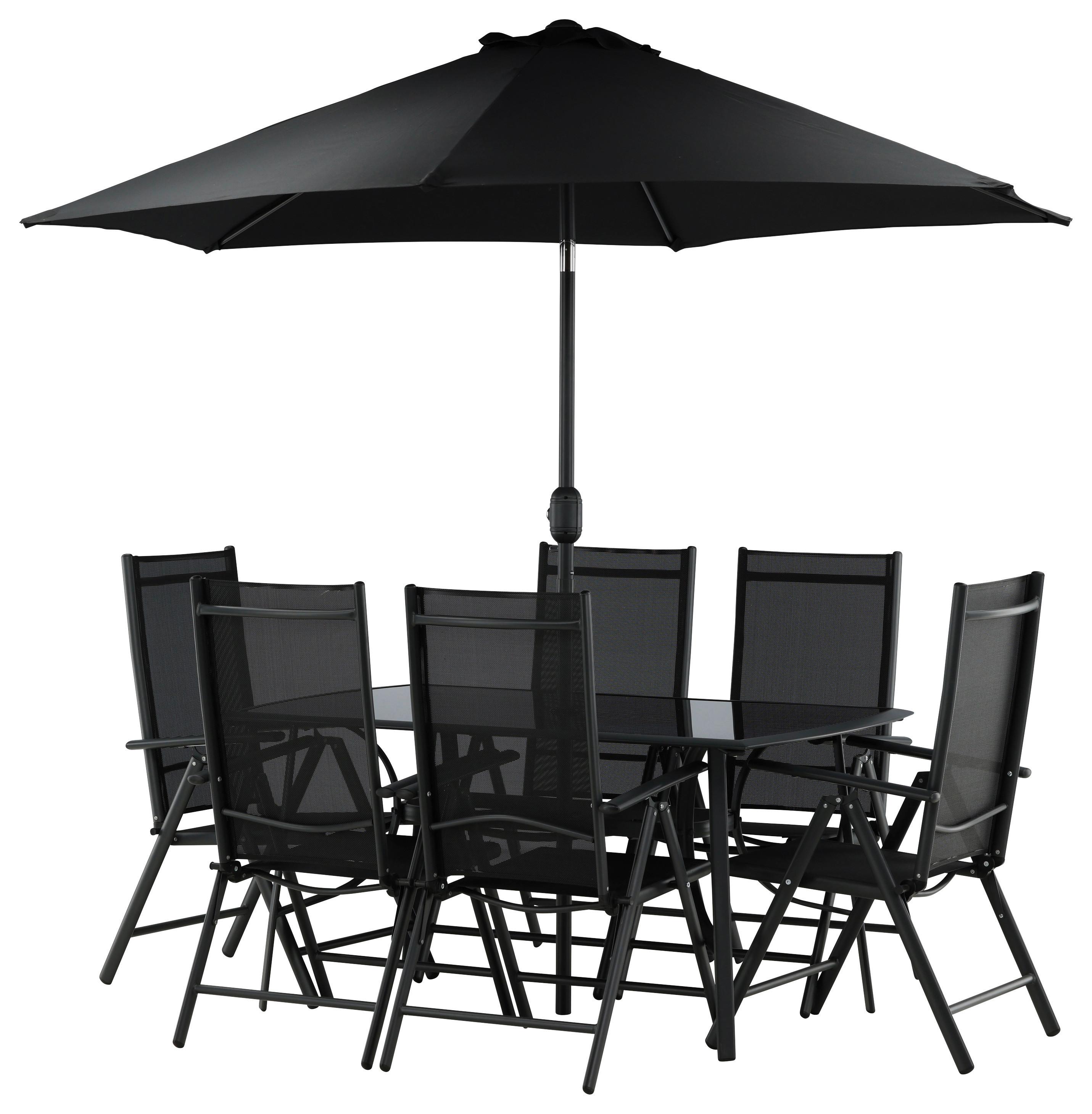 Gartentischgruppe Brekki Schwarz, pulverbeschichtet - Schwarz, KONVENTIONELL, Glas/Metall - Gardenson