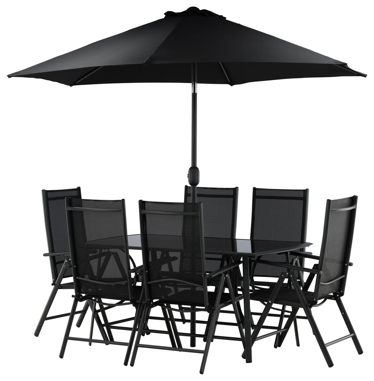 Gartentischgruppe Brekki Schwarz, pulverbeschichtet - Schwarz, KONVENTIONELL, Glas/Metall - Gardenson