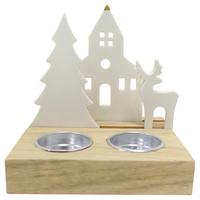 Kerzenhalter Emma Weiß/Naturfarben - Naturfarben/Weiß, KONVENTIONELL, Holz/Keramik (12/14,5/14cm) - Modern Living