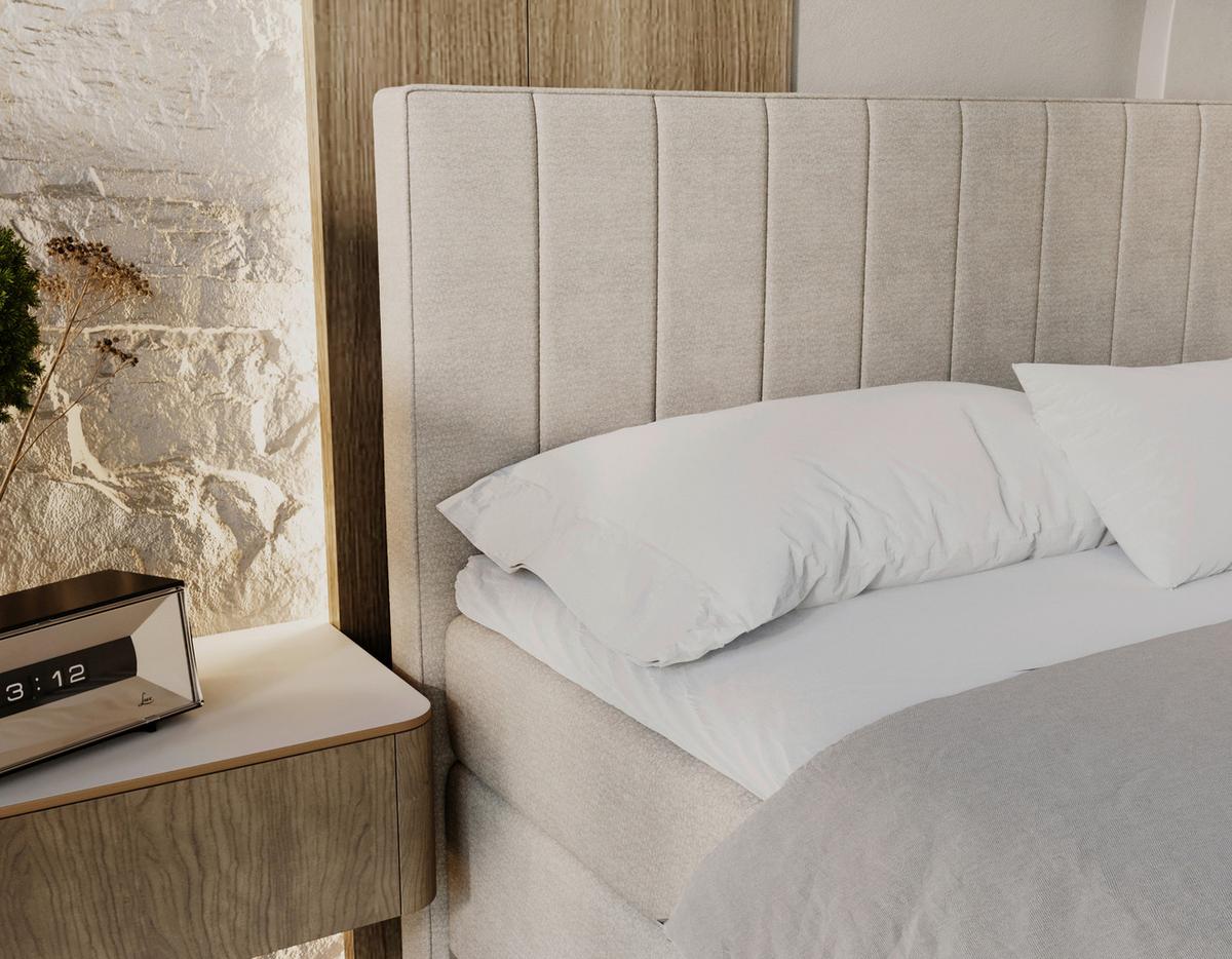 Boxspringbett CROMO Beige ca. 160x200 - Beige/Silberfarben, Konventionell, Textil/Metall (160/200cm) - Premium Living