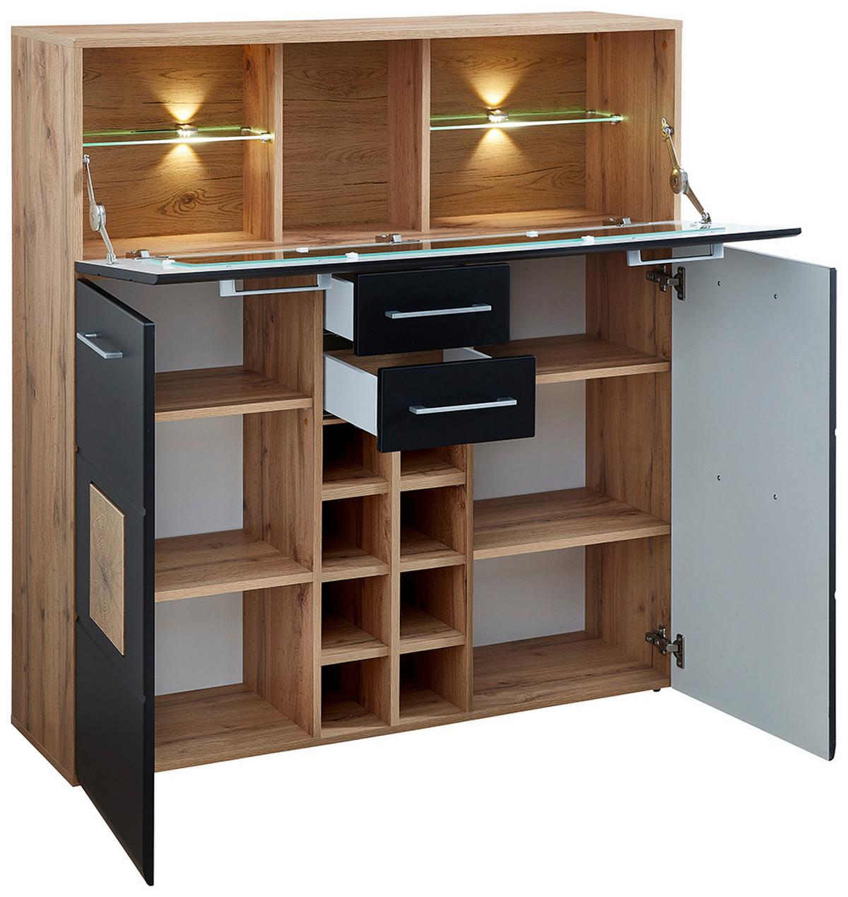Highboard Sonate Schwarz/Eichefarben - Chromfarben/Eichefarben, KONVENTIONELL, Holzwerkstoff/Metall (120/128/37cm) - Mömax