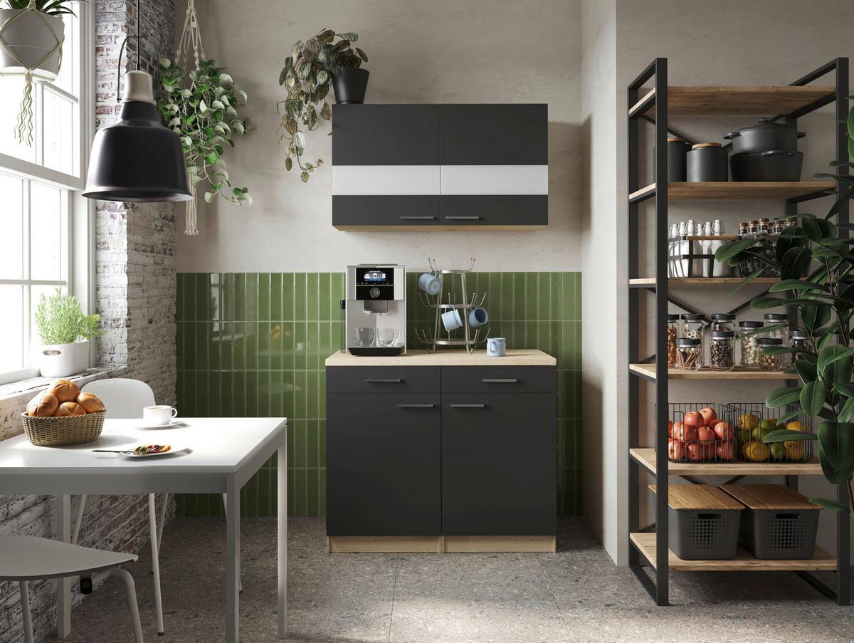 Buffet Merle Schwarz - Eichefarben/Silberfarben, Basics, Glas/Holzwerkstoff (100/200/60cm) - Respekta