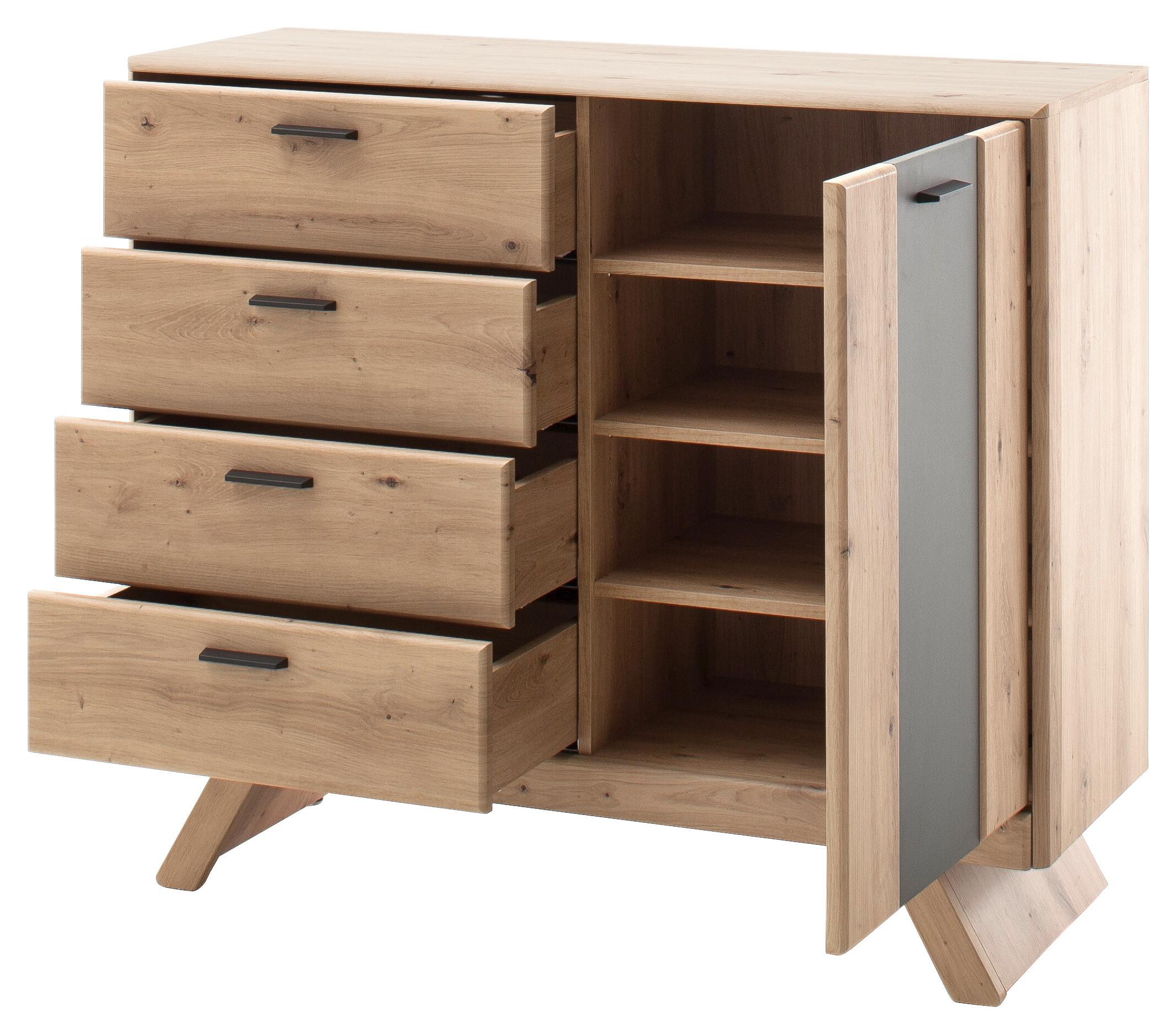 Sideboard Calais Grau/Eichefarben - Eichefarben/Anthrazit, Modern, Holzwerkstoff/Metall (119/103/44cm) - Premium Living