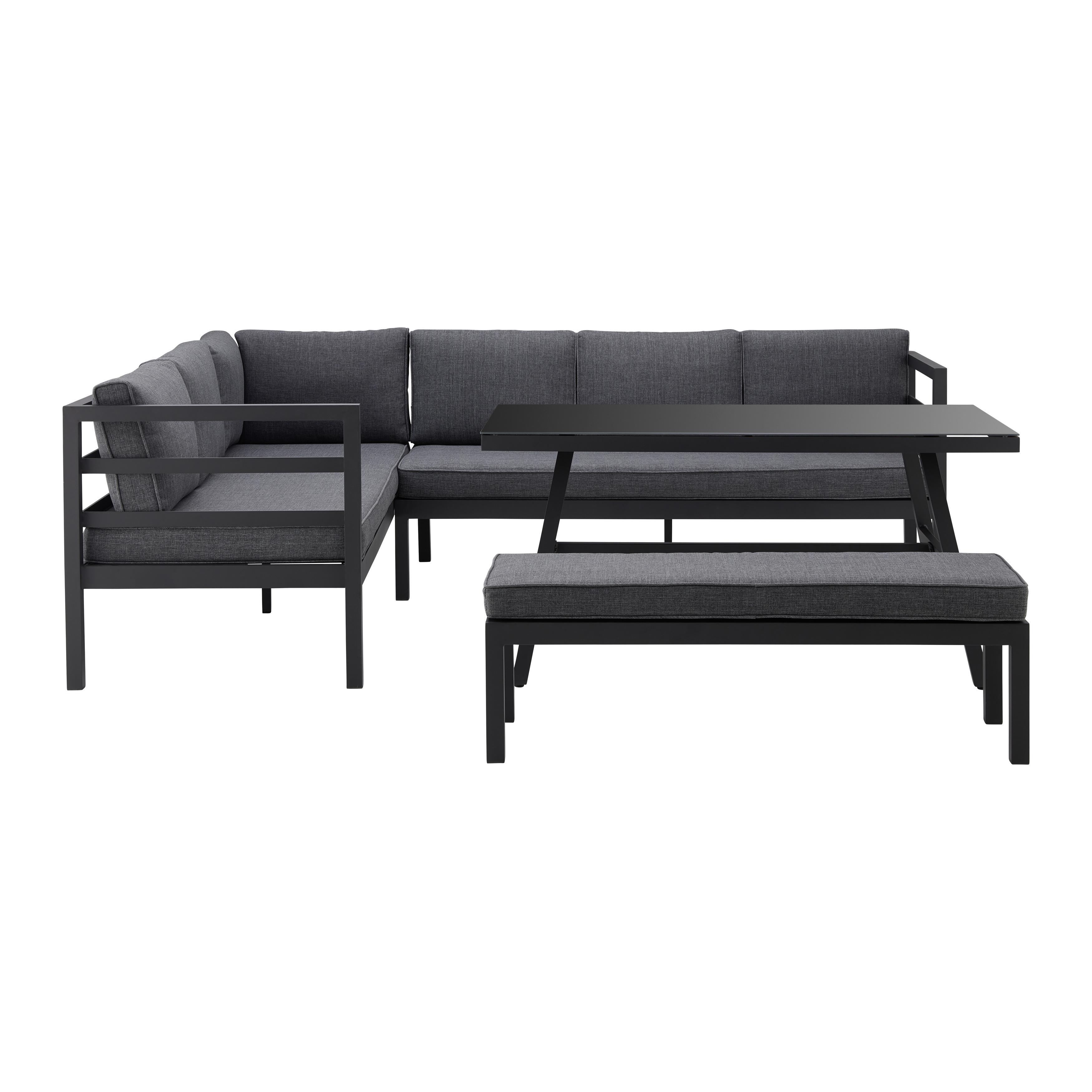 Loungegarnitur"Mariella", 4-teilig, Outdoorstoff - Dunkelgrau, Modern, Glas/Textil - Bessagi Garden