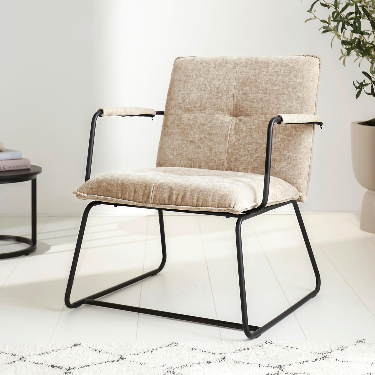 Naslanjač Bilbao, Bež - črna/bež, Moderno, kovina/tekstil (65/80/68cm) - MID.YOU