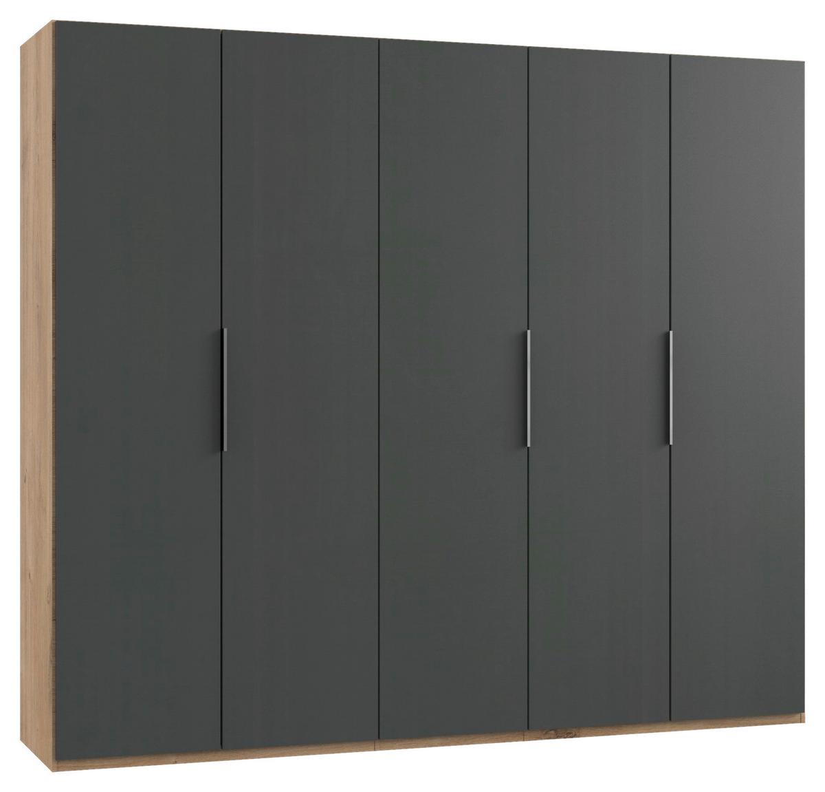 Drehtürenschrank Level 36A ca. 250x216x58cm Graphitfarben - Chromfarben/Eichefarben, MODERN, Holzwerkstoff (250/216/58cm) - MID.YOU