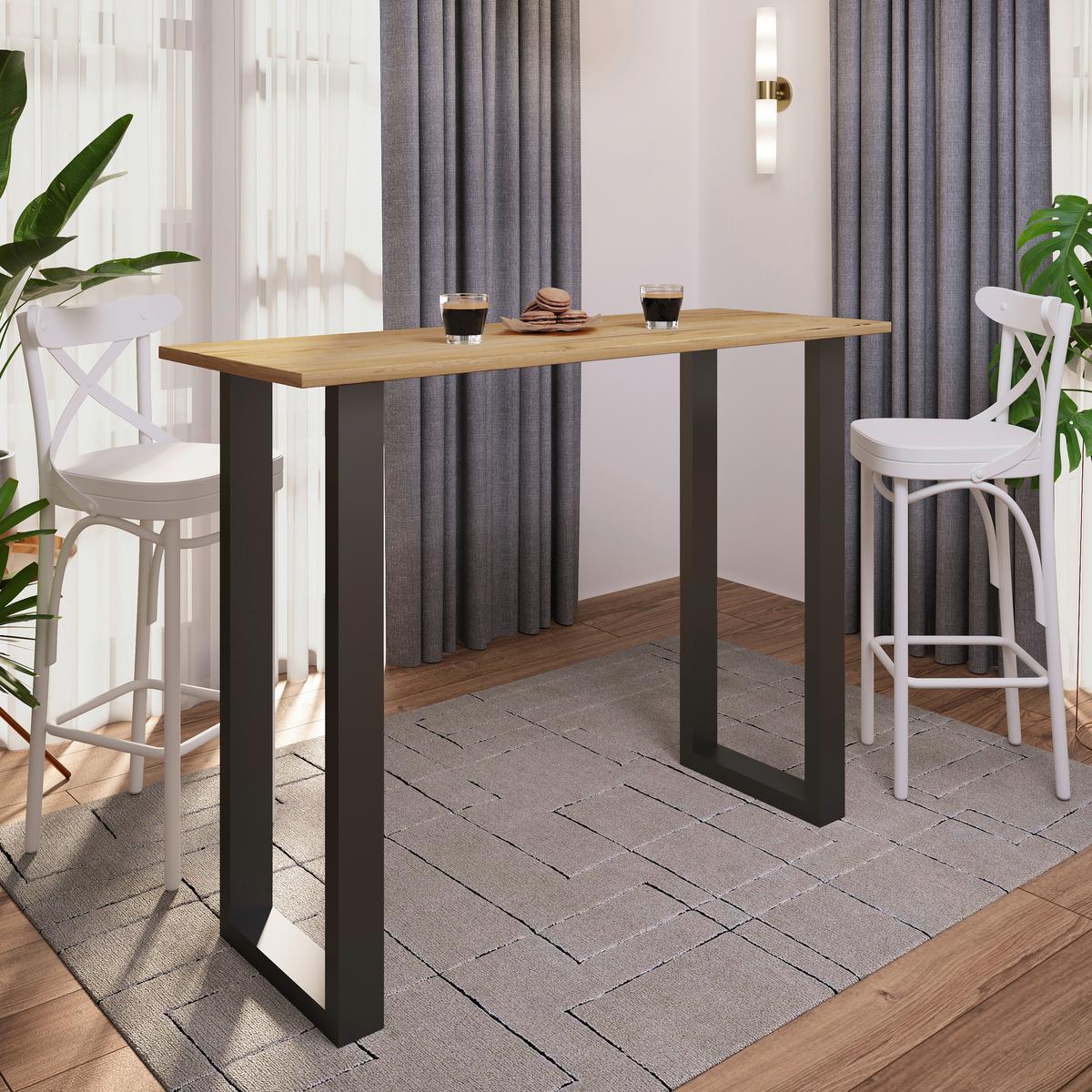 Bartisch XONA Schwarz/Eiche ca.140x102x50cm - Eichefarben/Schwarz, KONVENTIONELL, Holzwerkstoff/Metall (140/50/102cm)