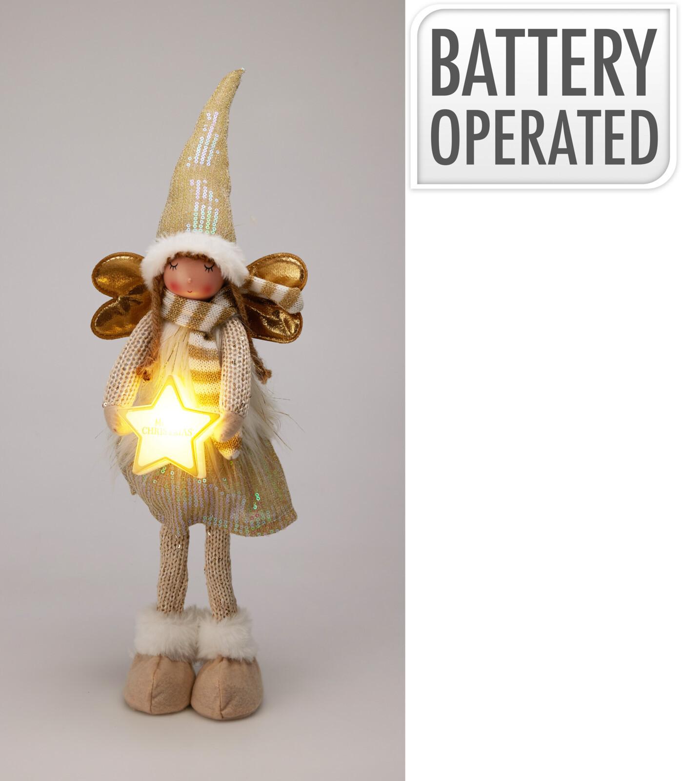 Figurină de Crăciun cu LED cca. 55 cm Angelica - alb/bej, Basics, textil (18/55cm)
