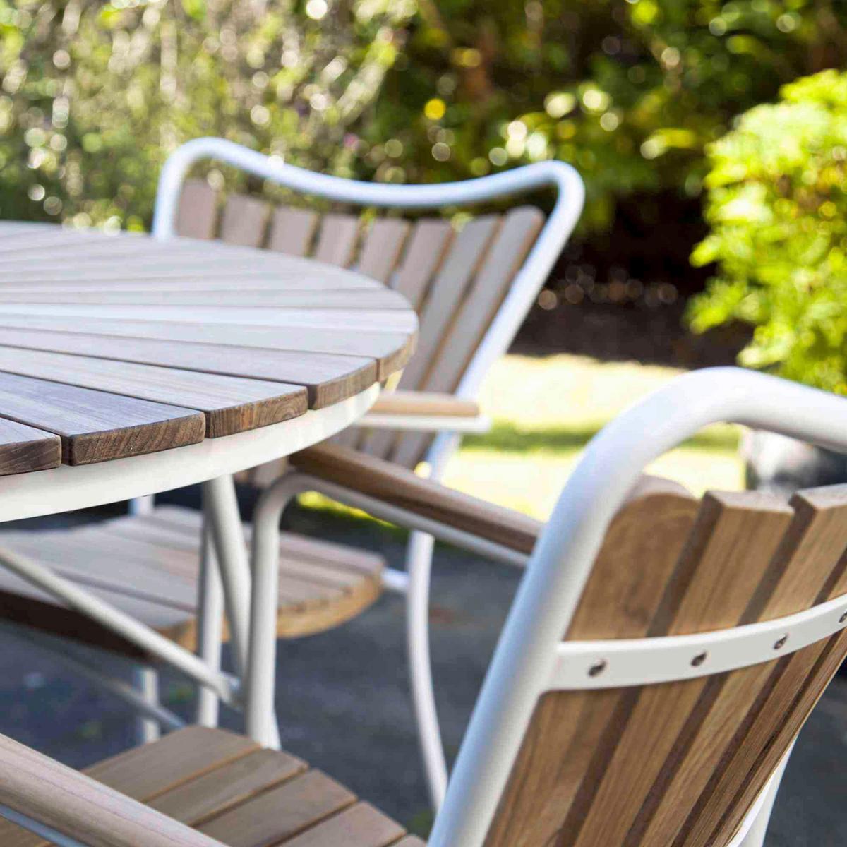 Gartentischgruppe Ellen Weiß/Teak 5-tlg. - Naturfarben/Weiß, Natur, Holz - Gardenson