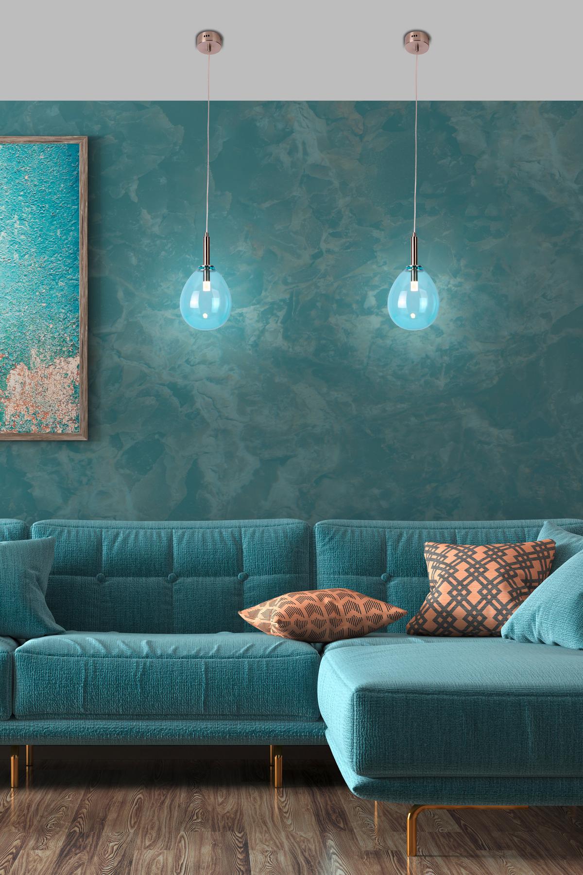 Led Viseća Svjetiljka Lukka - boje kroma/svijetlo plava, Design, staklo/metal (18/18/115cm)