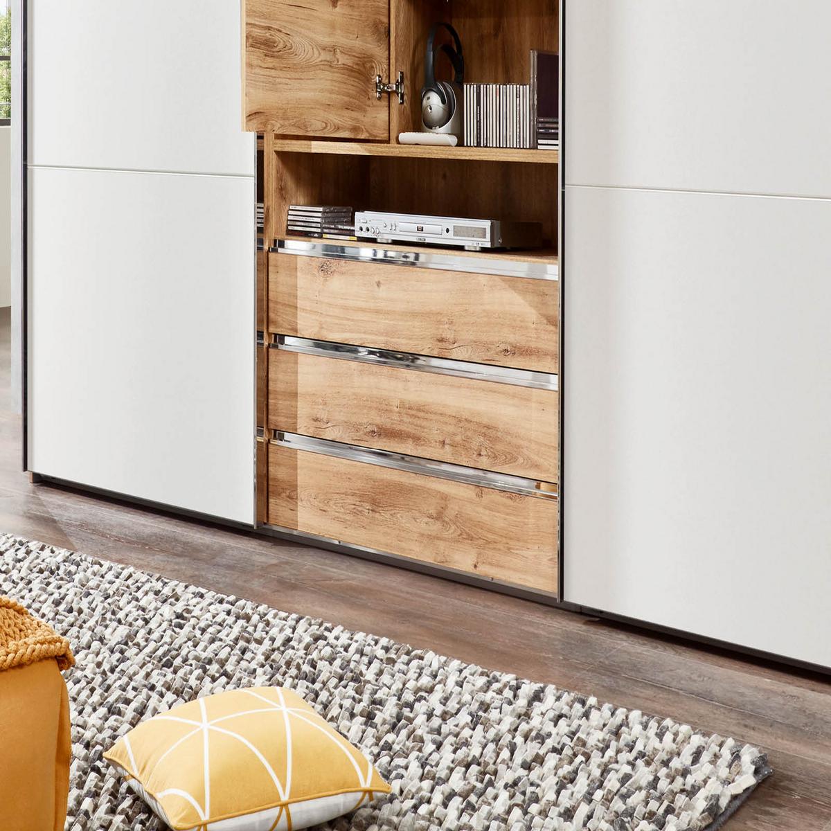 DULAP USI CULISANTE MAGIC - alb/culoare lemn stejar, Modern, material pe bază de lemn (300/216/65cm) - Premium Living