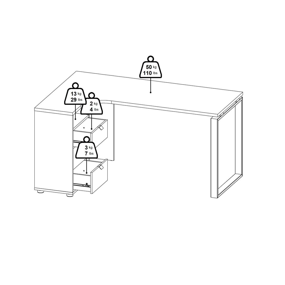 Kotna Pisalna Miza Sign, Bela, Barva Hrasta - barve hrasta/bela, Moderno, kovina/leseni material (150/99,6/75,6cm) - MID.YOU