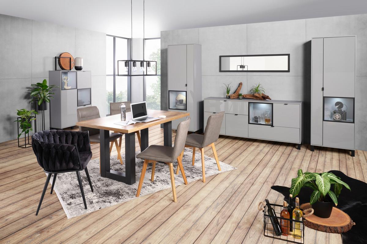 Highboard in Grau - Schwarz/Grau, Modern, Glas/Holzwerkstoff (94/141/38cm) - Mömax