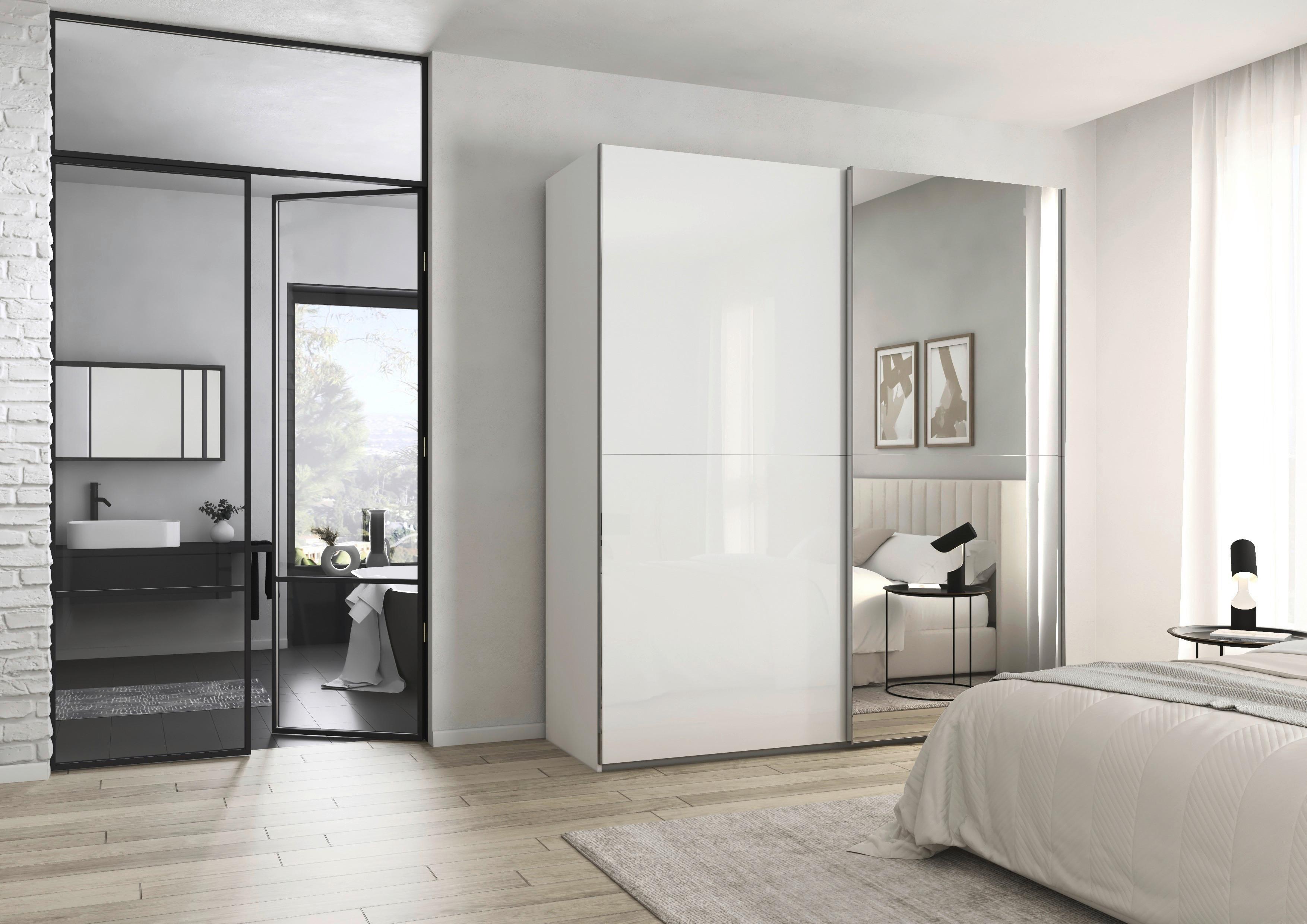 Schwebetürenschrank Fifty Grau/Weiß - Chromfarben/Weiß, KONVENTIONELL, Glas/Holzwerkstoff (201/223/66cm) - Premium Living