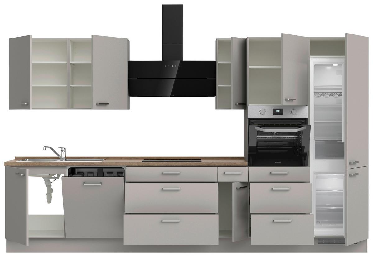 Küchenblock Touch High m. Geräten Grau - Eiche dunkel/Edelstahlfarben, MODERN, Holzwerkstoff/Metall (360cm) - Nobilia