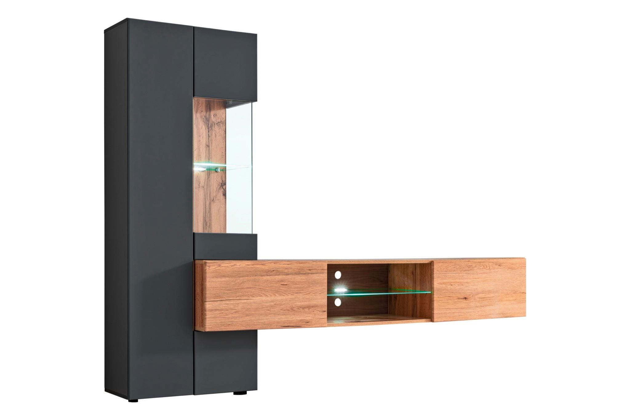 Wohnwand Try Anthrazit/Eiche Wotan - Anthrazit/Eiche Wotan, MODERN, Glas/Holzwerkstoff (210/160/40cm) - Mömax