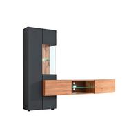 Ansamblu mobilier camera de zi TRY - antracit/stejar Wotan, Modern, sticlă/material pe bază de lemn (210/160/40cm) - Bessagi