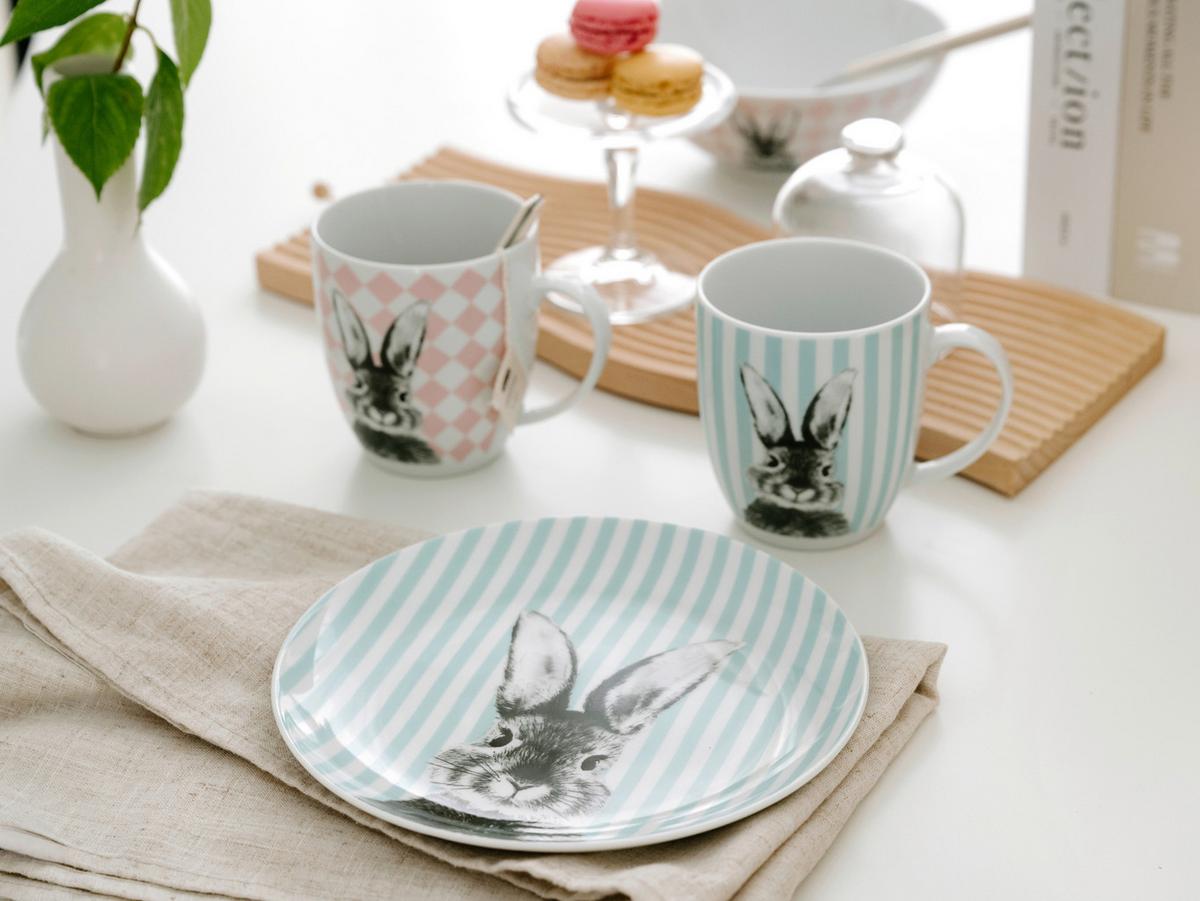 Frühstücksservice Happy Bunny Grün, 3-teilig - Weiß/Grün, Basics, Keramik - Creatable