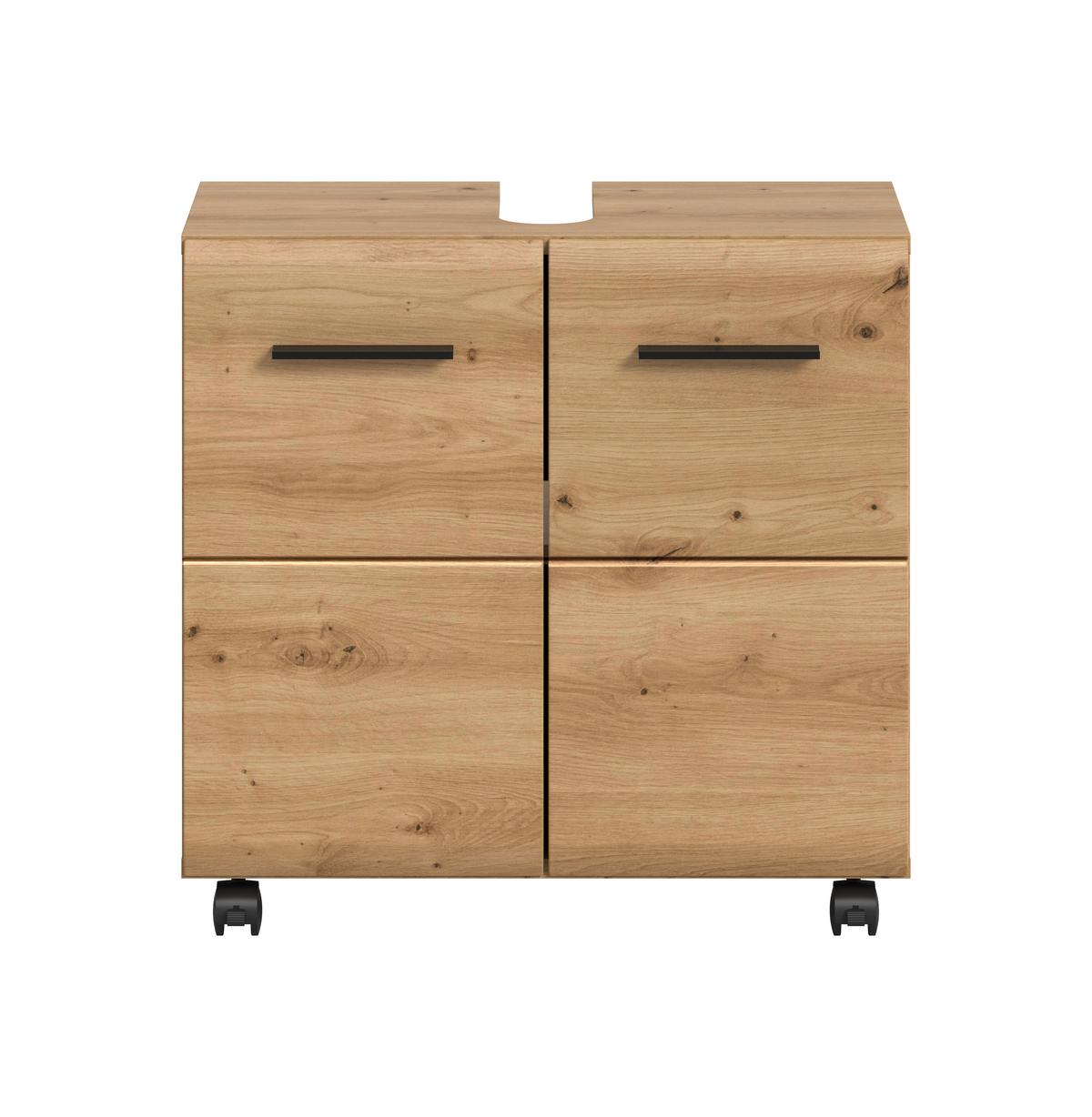 Waschbeckenunterschrank Ice Eiche Artisan - Schwarz/Eiche Artisan, Trend, Holzwerkstoff/Kunststoff (60/58/30cm) - MID.YOU