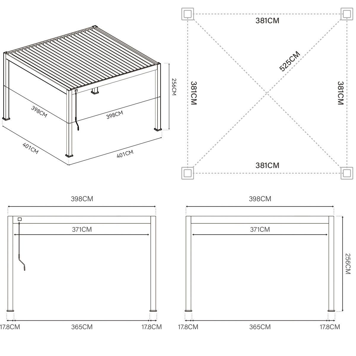 Pergola Deluxe Plus Weiß ca. 400x400 cm Netzbetrieb - Weiß, Basics, Metall (400/255/400cm) - WEIDE