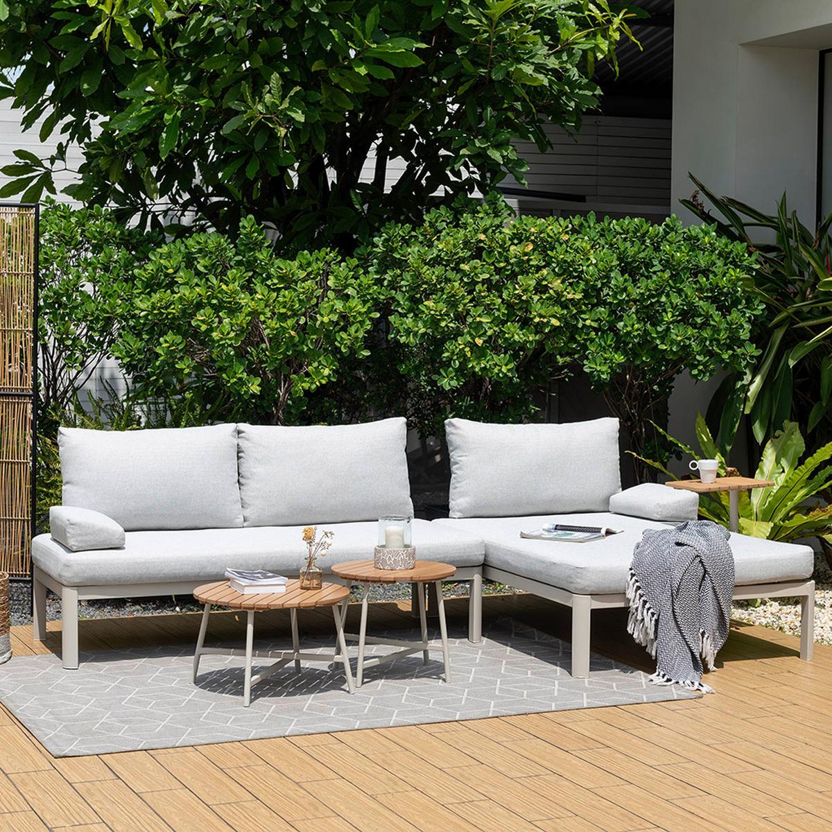 Loungegarnitur Lou Hellgrau/Hellbraun, 4-teilig - Hellbraun/Hellgrau, MODERN, Holz/Textil (61,7/61,7/35,1cm)