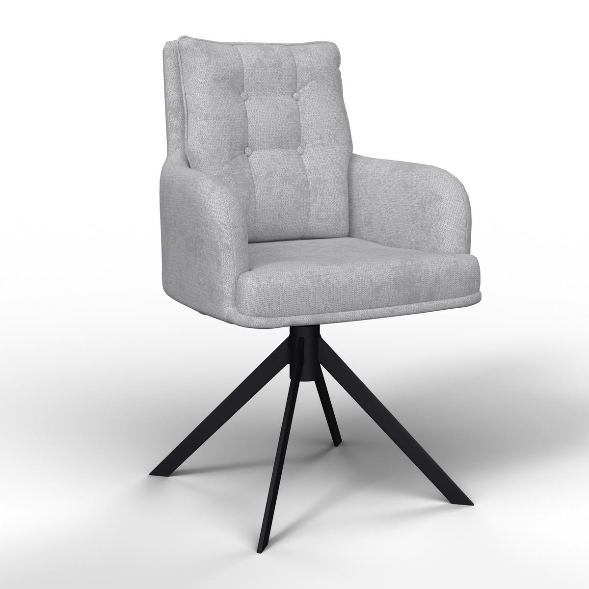 Armlehnstuhl Marietta Hellgrau Webstoff Gepolstert - Hellgrau/Schwarz, MODERN, Holz/Textil (66/90/60cm) - Bessagi Home