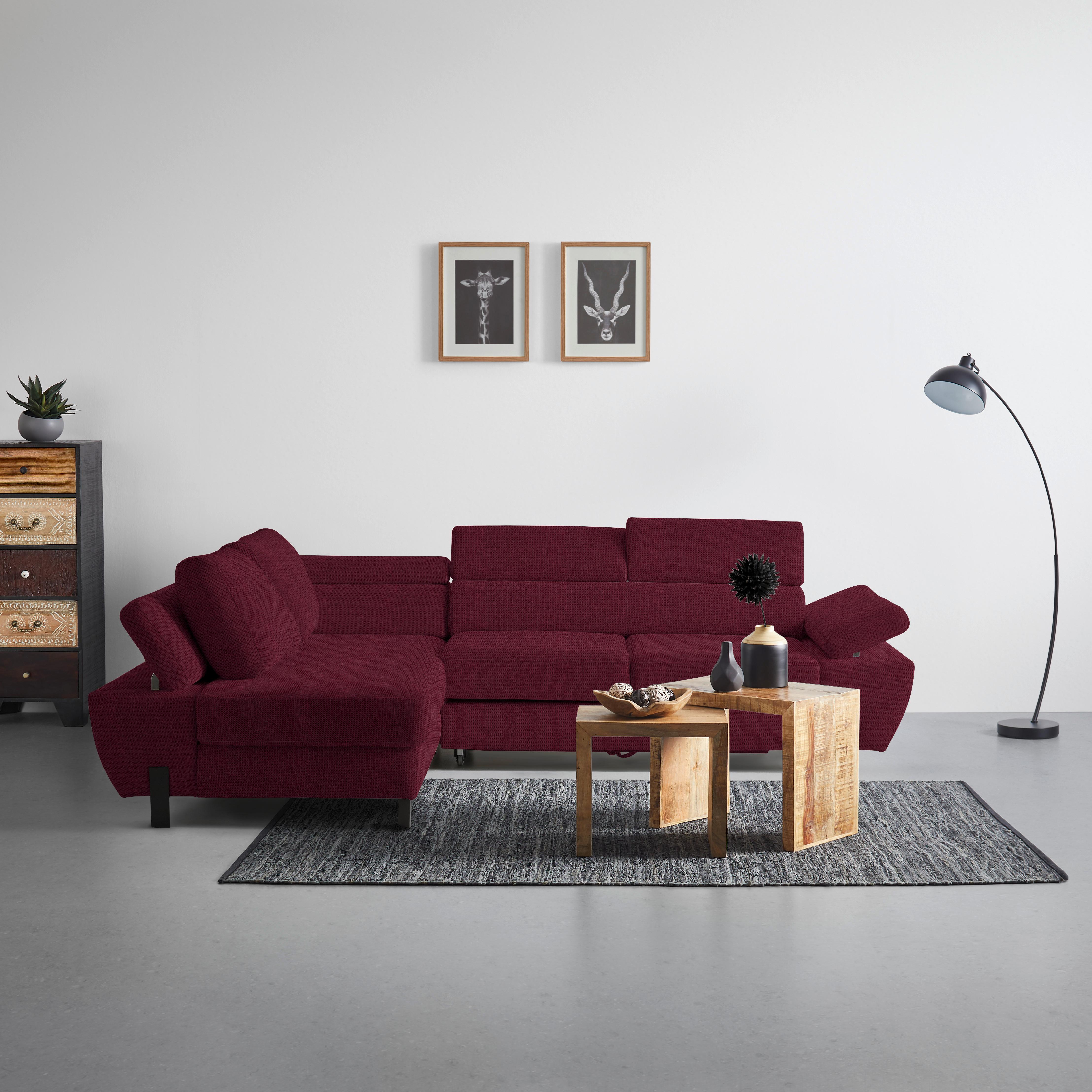Ecksofa Molina Mini Bordeaux - Bordeaux/Schwarz, MODERN, Textil/Metall (189/277cm) - Mömax
