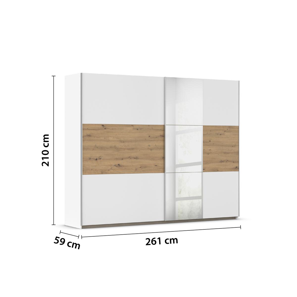 Omara Z Drsnimi Vrati Foster, Bela, Hrast, Ogledalo, 261 Cm - bela/barve aluminija, Konvencionalno, kovina/leseni material (261/210/59cm)