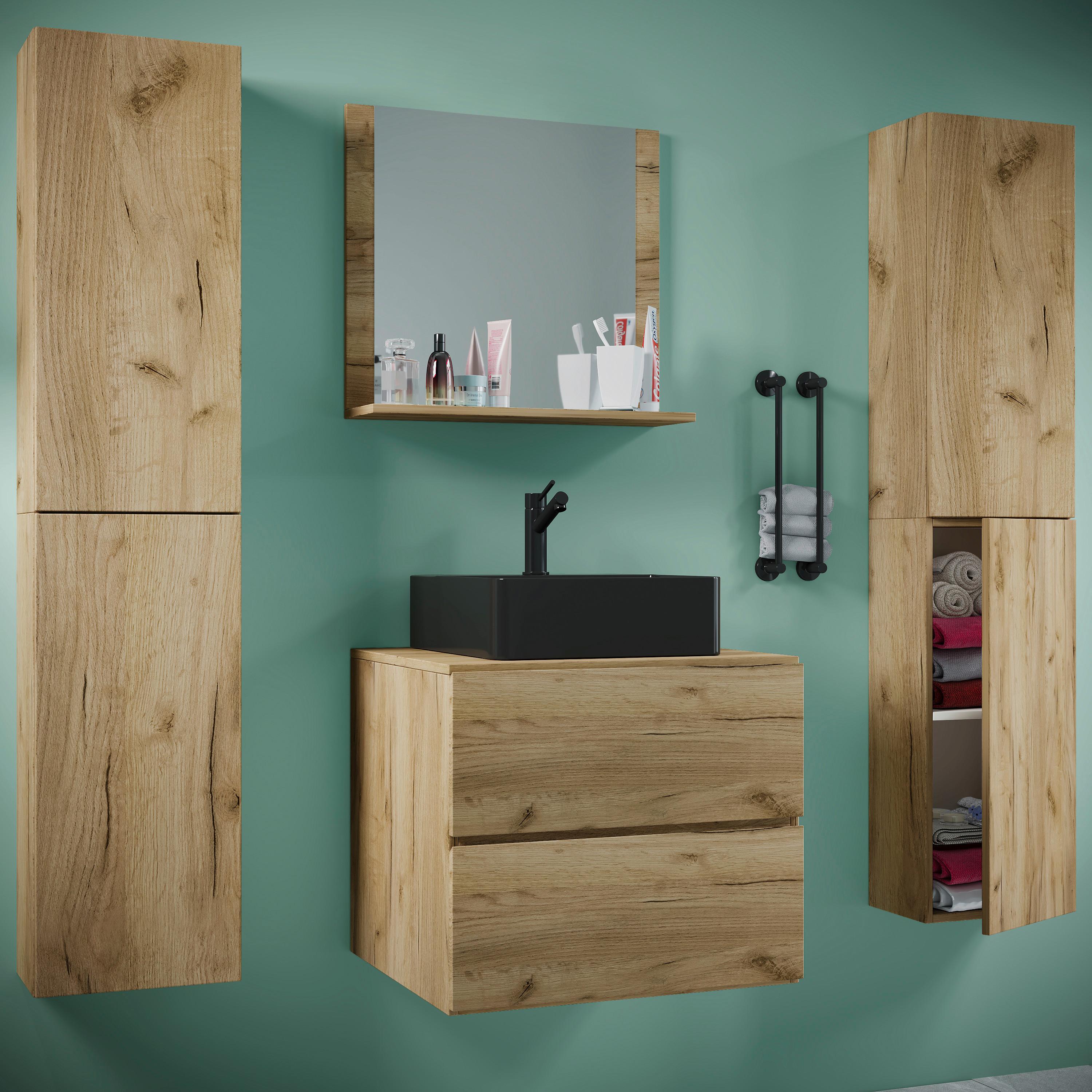 BADEZIMMER LENDAS BL XL - Honigeiche/Schwarz, Modern, Glas/Keramik (127cm) - MID.YOU