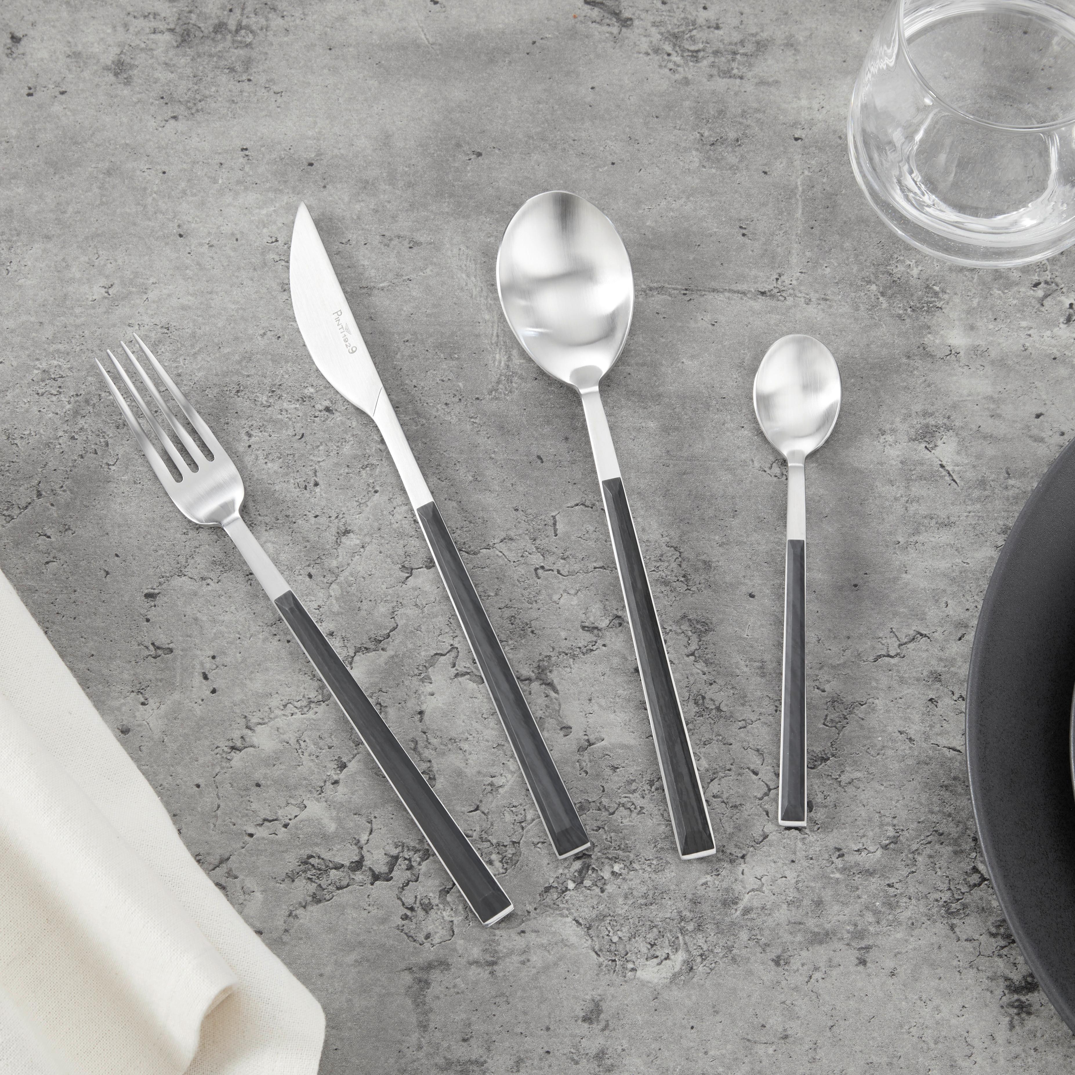 Besteckset aus Edelstahl, 24-teilig - Edelstahlfarben/Dunkelgrau, MODERN, Metall (21/8/29cm)